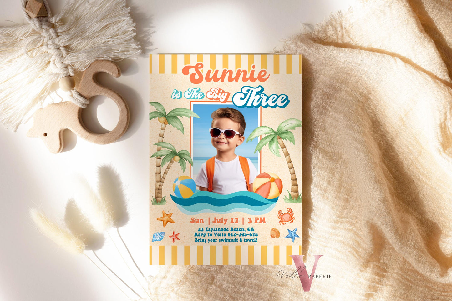 Photo Summer Boy ANY AGE Birthday Birthday Invitation | Edit Youself Malibu Beach Party Invite | Orange Blue Beach Party Instant Template