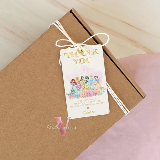 princess birthday thankyou card, once upon a time birthday girl party favor, pink princess character watercolor favor tag, gift tag PB01