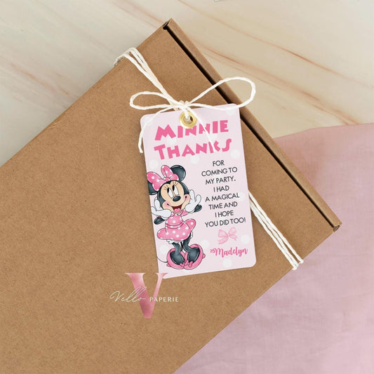 Self Editable Oh TWOdles Minnie Birthday Thankyou Card  | Editable Printable Watercolor Minnie Birthday Party Favor Tag | Gift Tag  MMB01