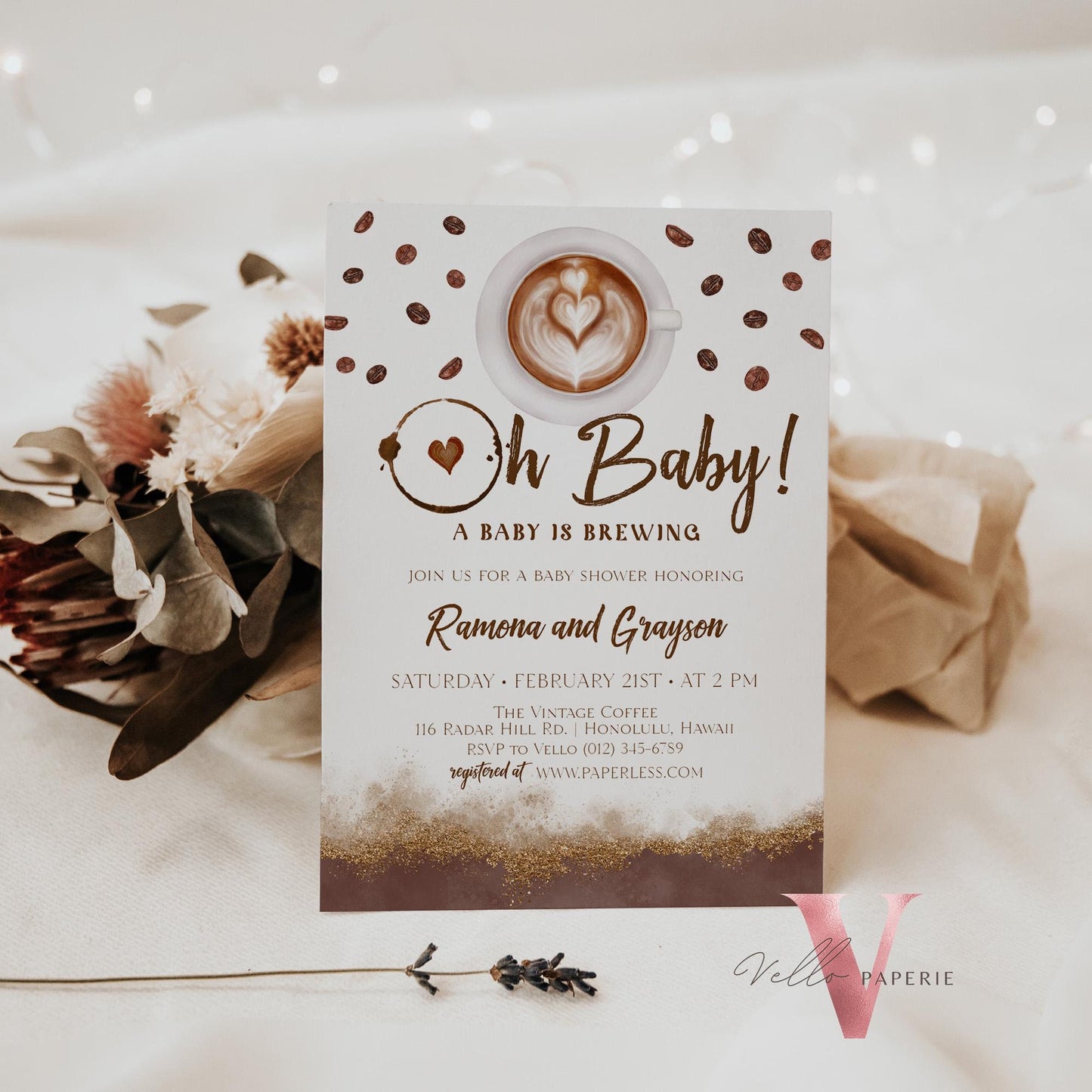 Baby is Brewing Shower Invitation | Editable Coffee Baby Shower Invite | Coffee Lovers Shower Brunch Invitation | Autumn Rustic Baby Brunch