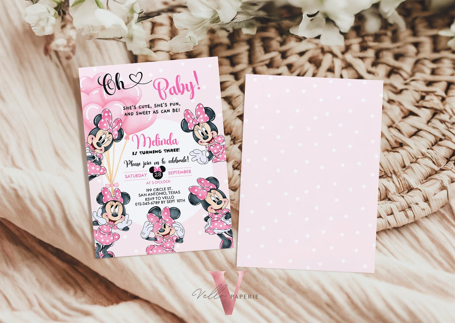 Self Editable Any Age Oh Toodlers Minnie Mouse Birthday Invitation, Light Pink Polka Dot Invite, Small Girl Birthday Party Instant Download