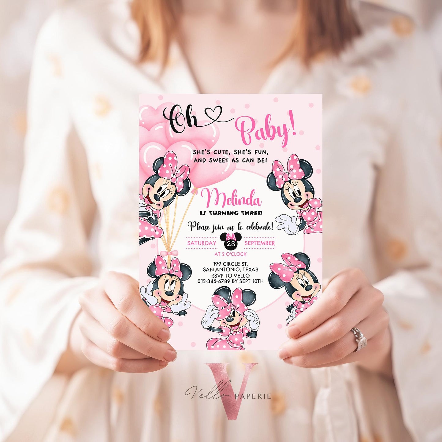 Self Editable Any Age Oh Toodlers Minnie Mouse Birthday Invitation, Light Pink Polka Dot Invite, Small Girl Birthday Party Instant Download