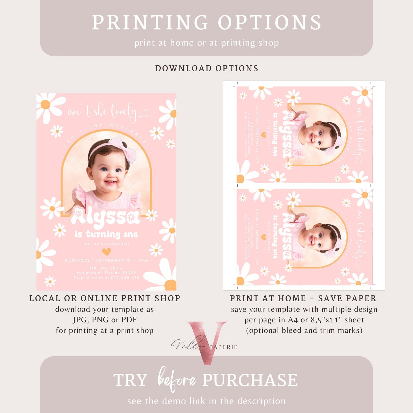 Any Age Photo Daisy Birthday Invitation | Wild Daisy Floral Birthday Invite | Bohemian Daisy Birthday | Isn't She Lovelyy Wonderful Instant