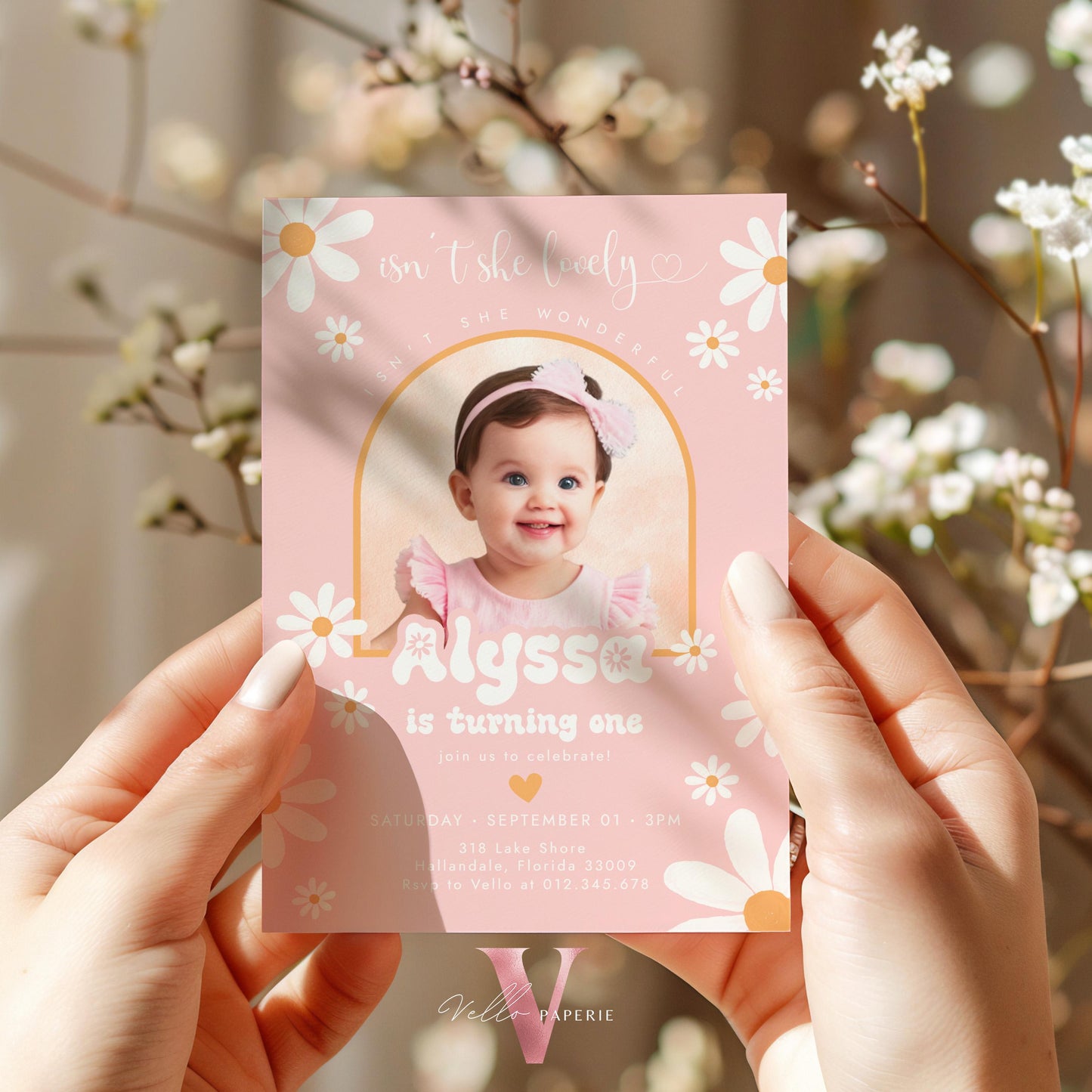 Any Age Photo Daisy Birthday Invitation | Wild Daisy Floral Birthday Invite | Bohemian Daisy Birthday | Isn't She Lovelyy Wonderful Instant