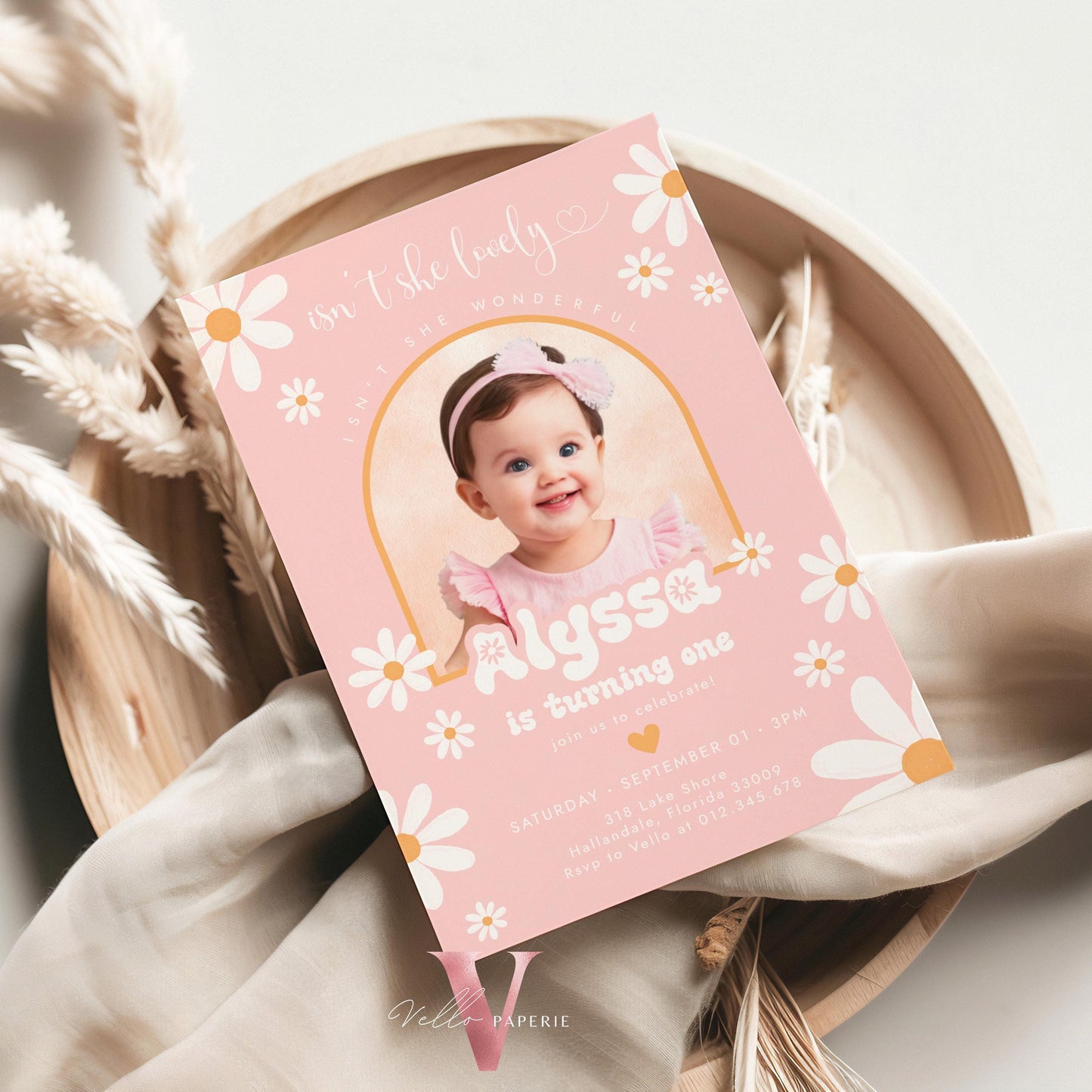 Any Age Photo Daisy Birthday Invitation | Wild Daisy Floral Birthday Invite | Bohemian Daisy Birthday | Isn't She Lovelyy Wonderful Instant