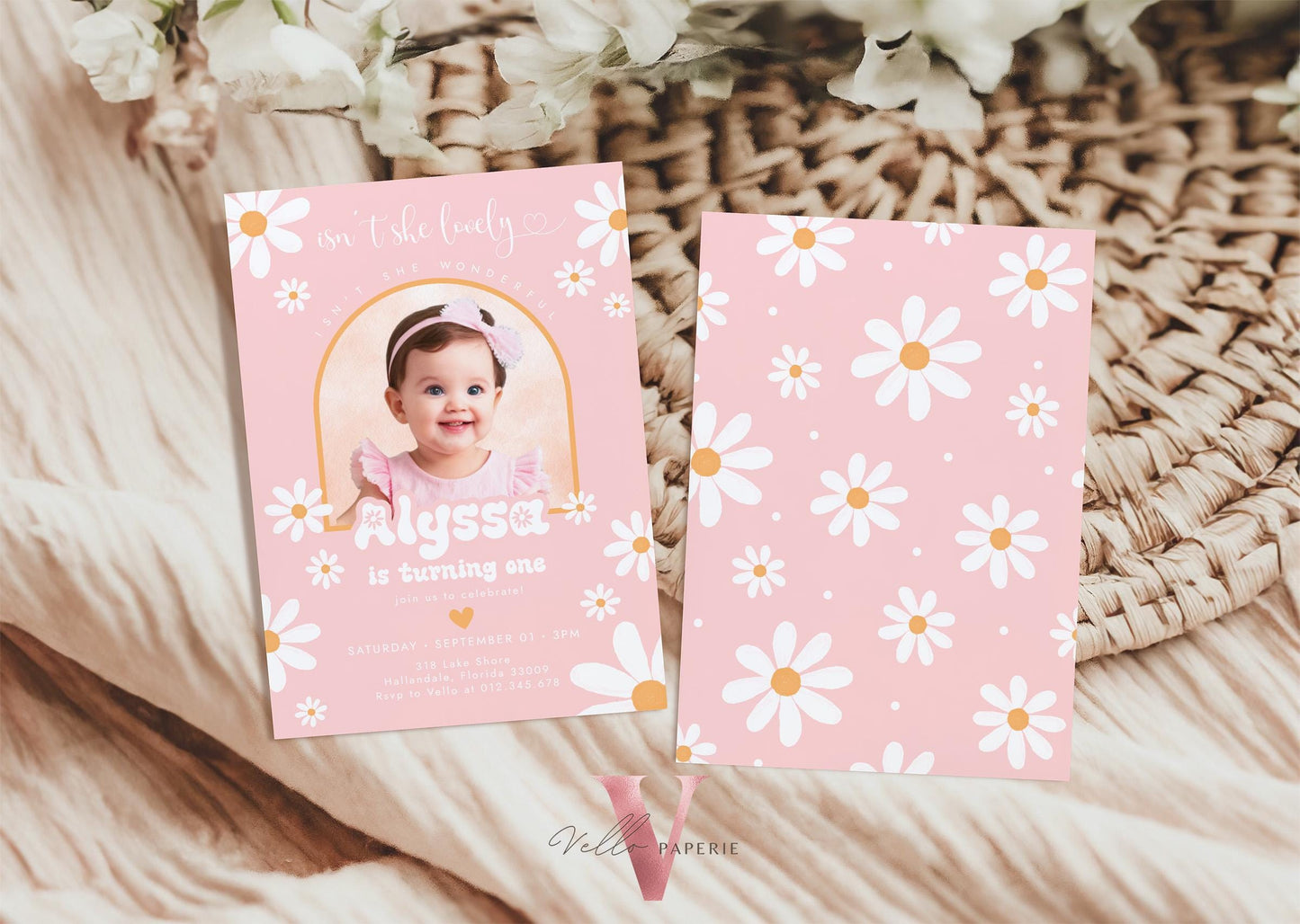 Any Age Photo Daisy Birthday Invitation | Wild Daisy Floral Birthday Invite | Bohemian Daisy Birthday | Isn't She Lovelyy Wonderful Instant