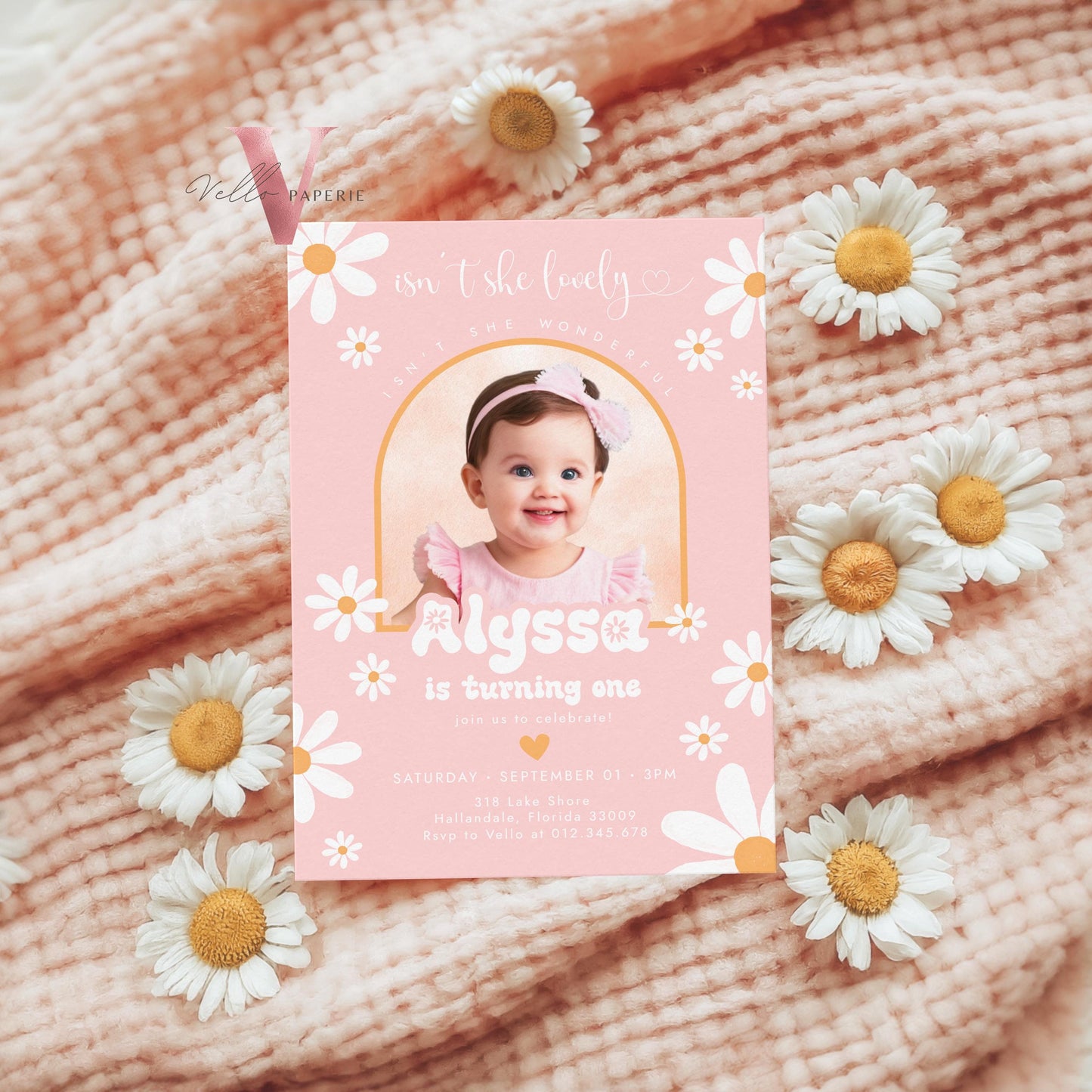 Any Age Photo Daisy Birthday Invitation | Wild Daisy Floral Birthday Invite | Bohemian Daisy Birthday | Isn't She Lovelyy Wonderful Instant