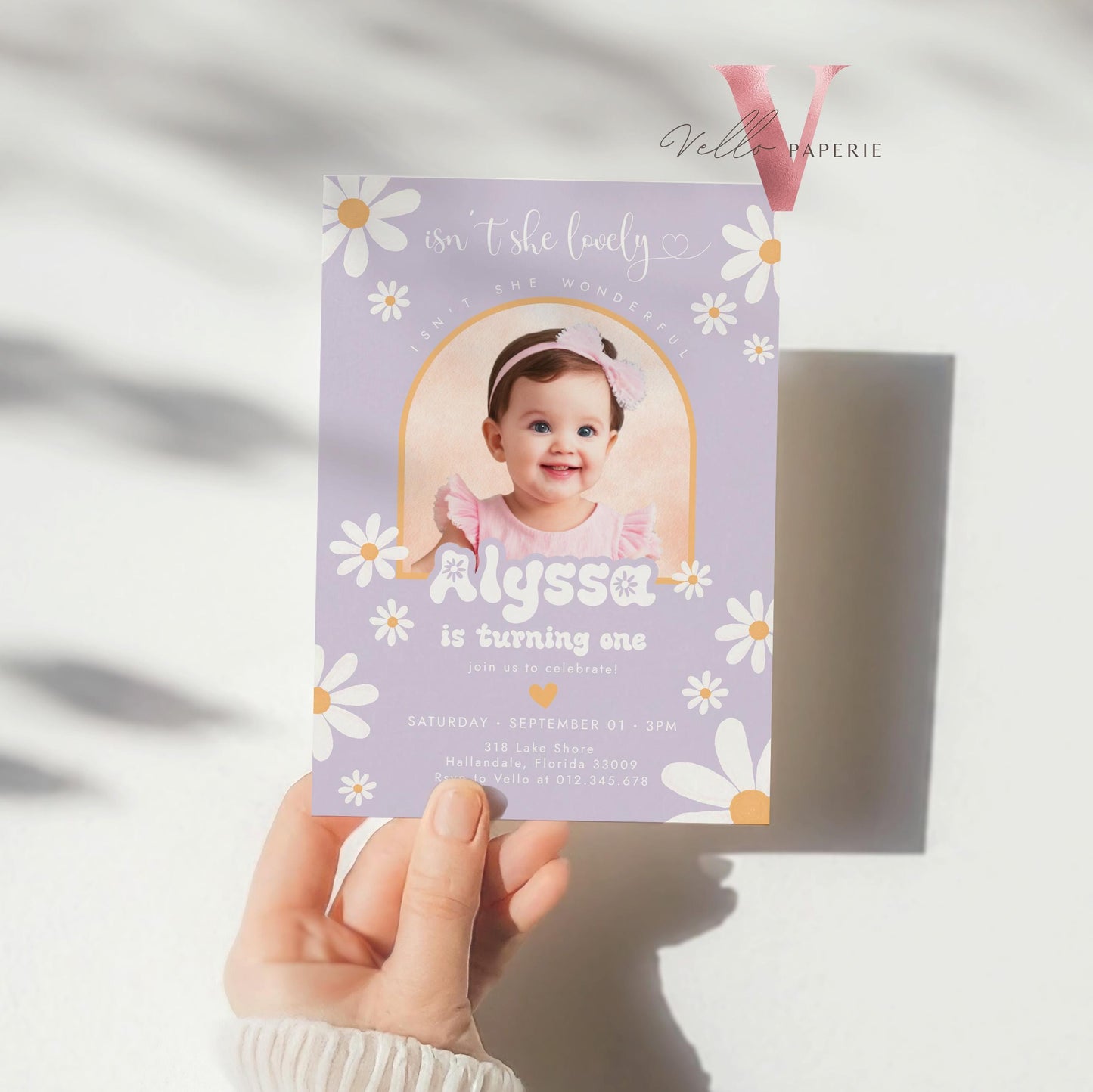 Any Age Photo Daisy Birthday Invitation | Wild Daisy Floral Birthday Invite | Bohemian Daisy Birthday | Purple Isn't She Lovelyy Wonderful