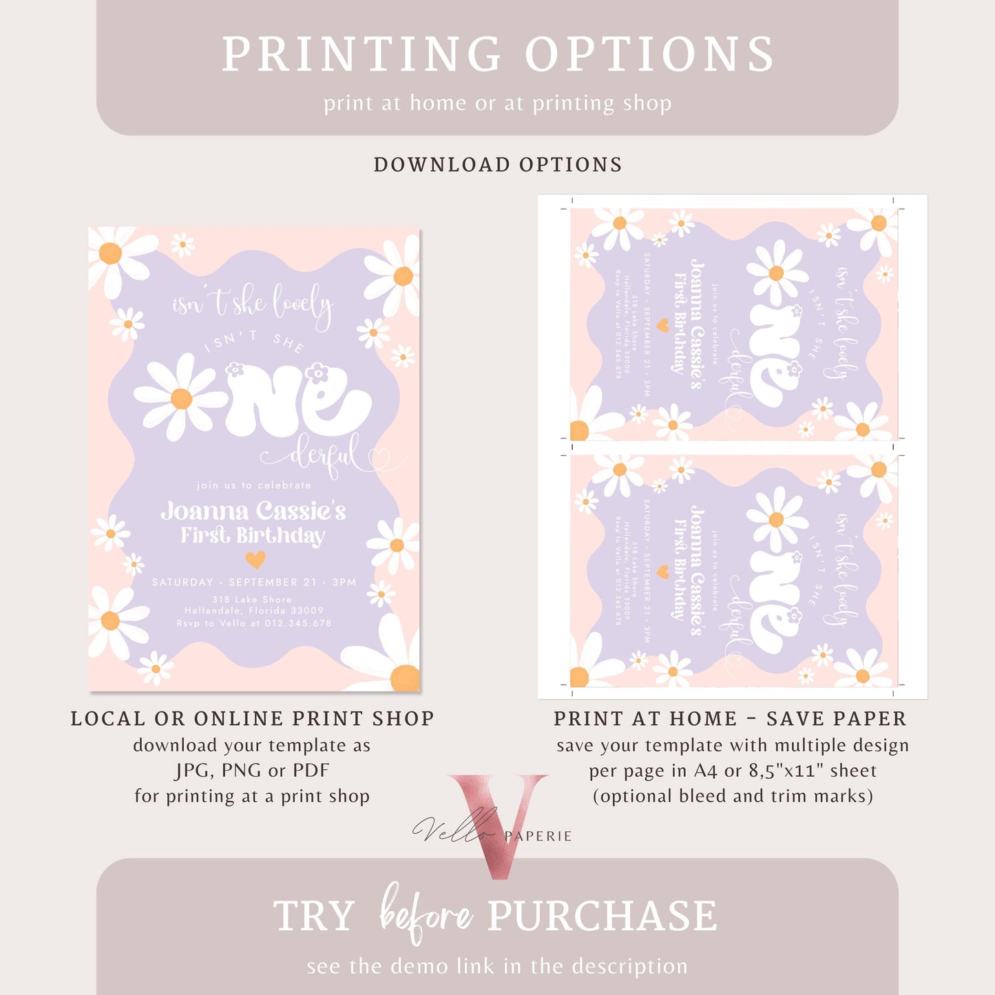 Daisy First Birthday Invite | Wild Daisy Floral 1st Birthday Invite | Bohemian Daisy One Birthday | Isn't She Lovely Onederful Groovy Party