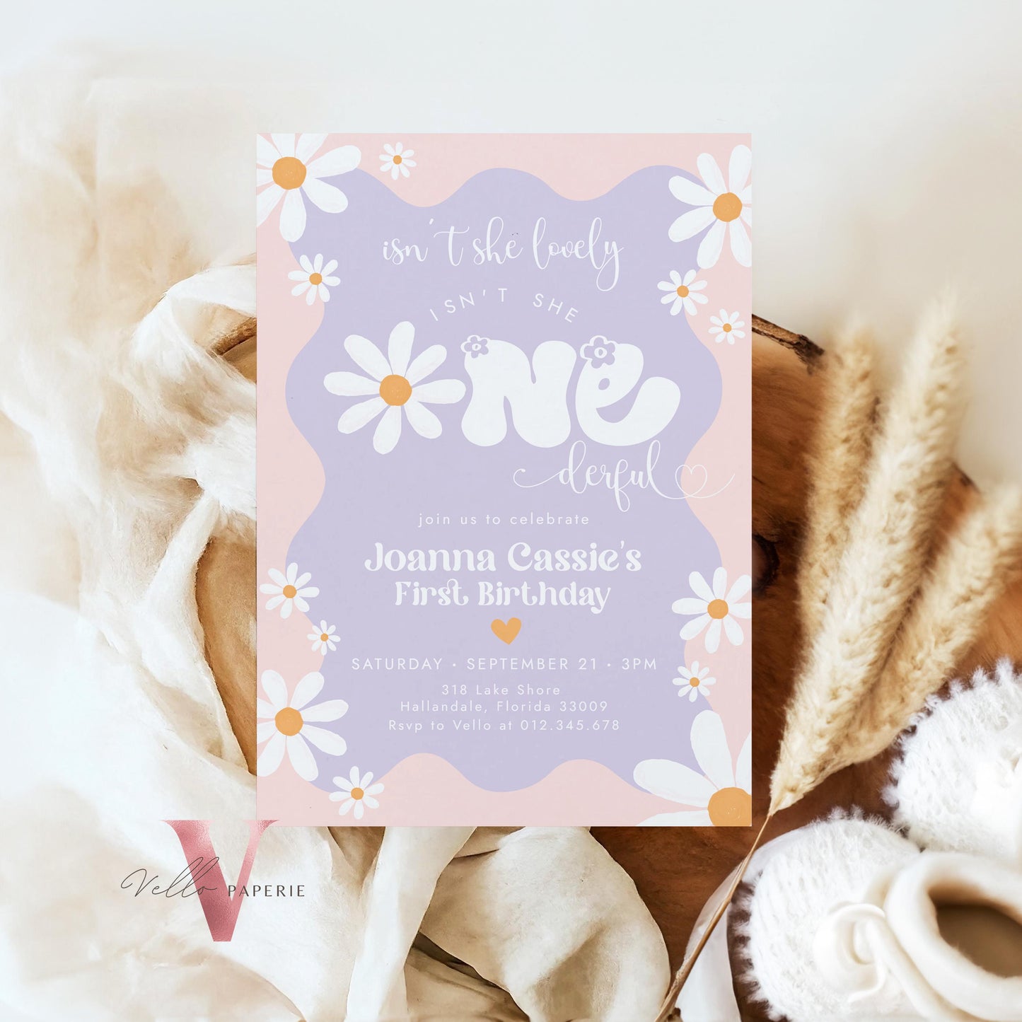 Daisy First Birthday Invite | Wild Daisy Floral 1st Birthday Invite | Bohemian Daisy One Birthday | Isn't She Lovely Onederful Groovy Party