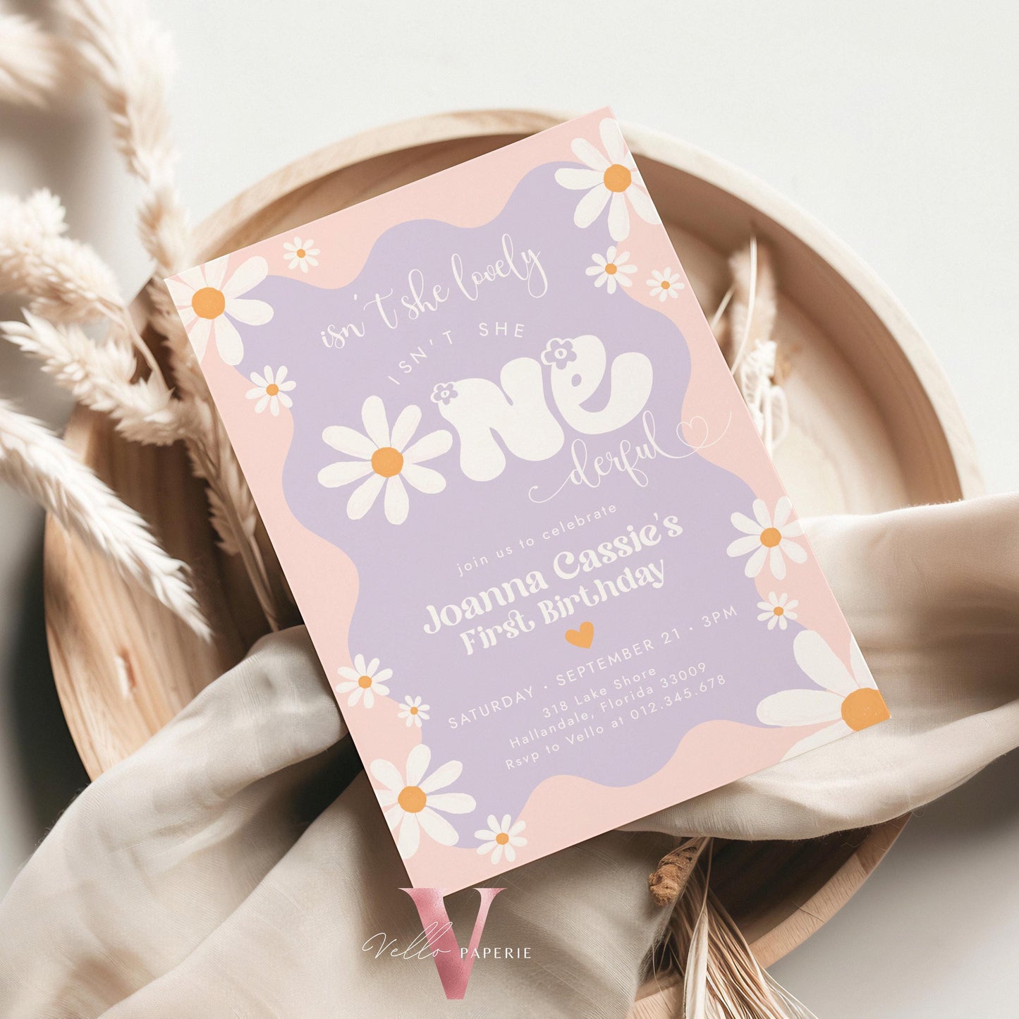 Daisy First Birthday Invite | Wild Daisy Floral 1st Birthday Invite | Bohemian Daisy One Birthday | Isn't She Lovely Onederful Groovy Party