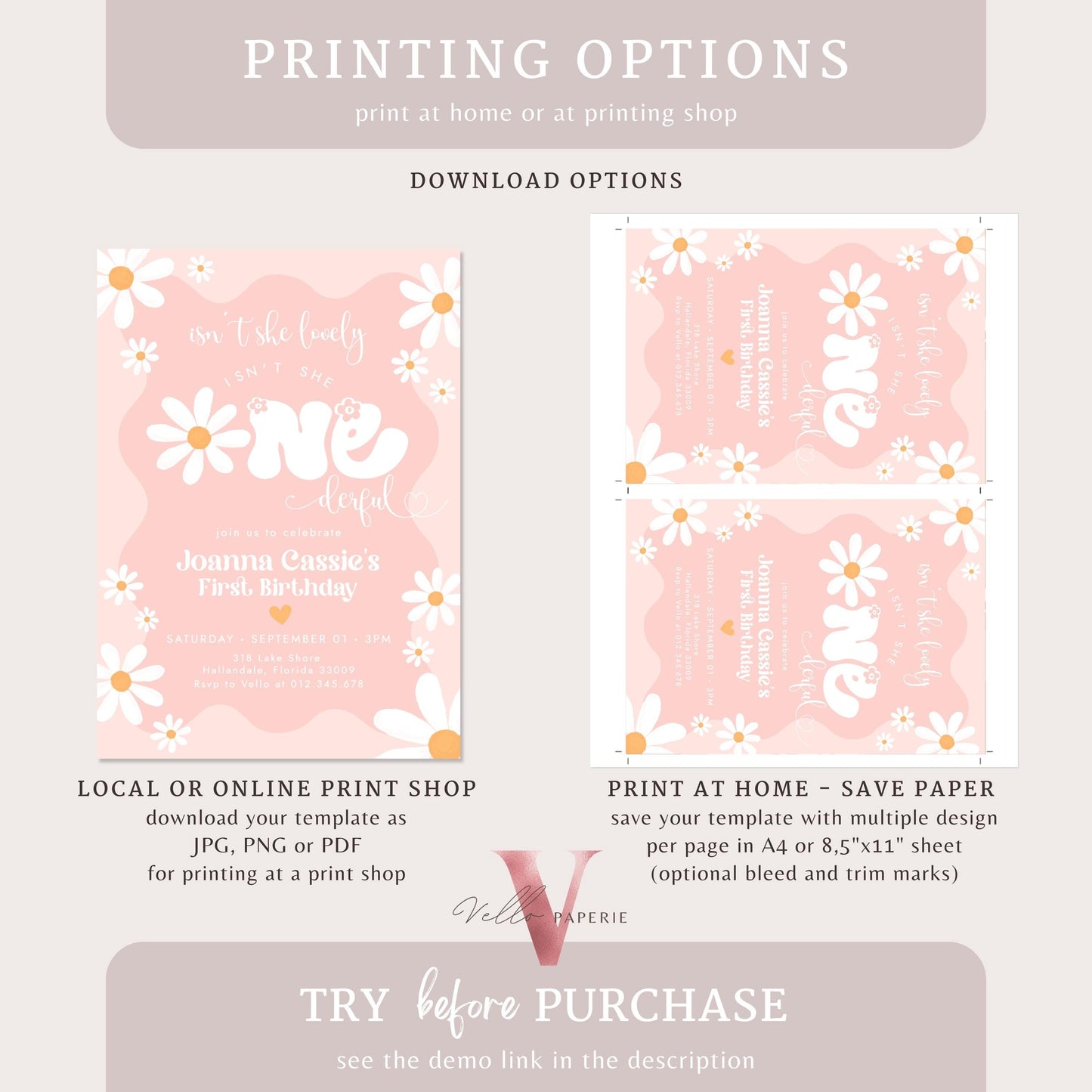 Daisy First Birthday Invite | Wild Daisy Floral 1st Birthday Invite | Bohemian Daisy One Birthday | Isn't She Lovely Onederful Groovy Party