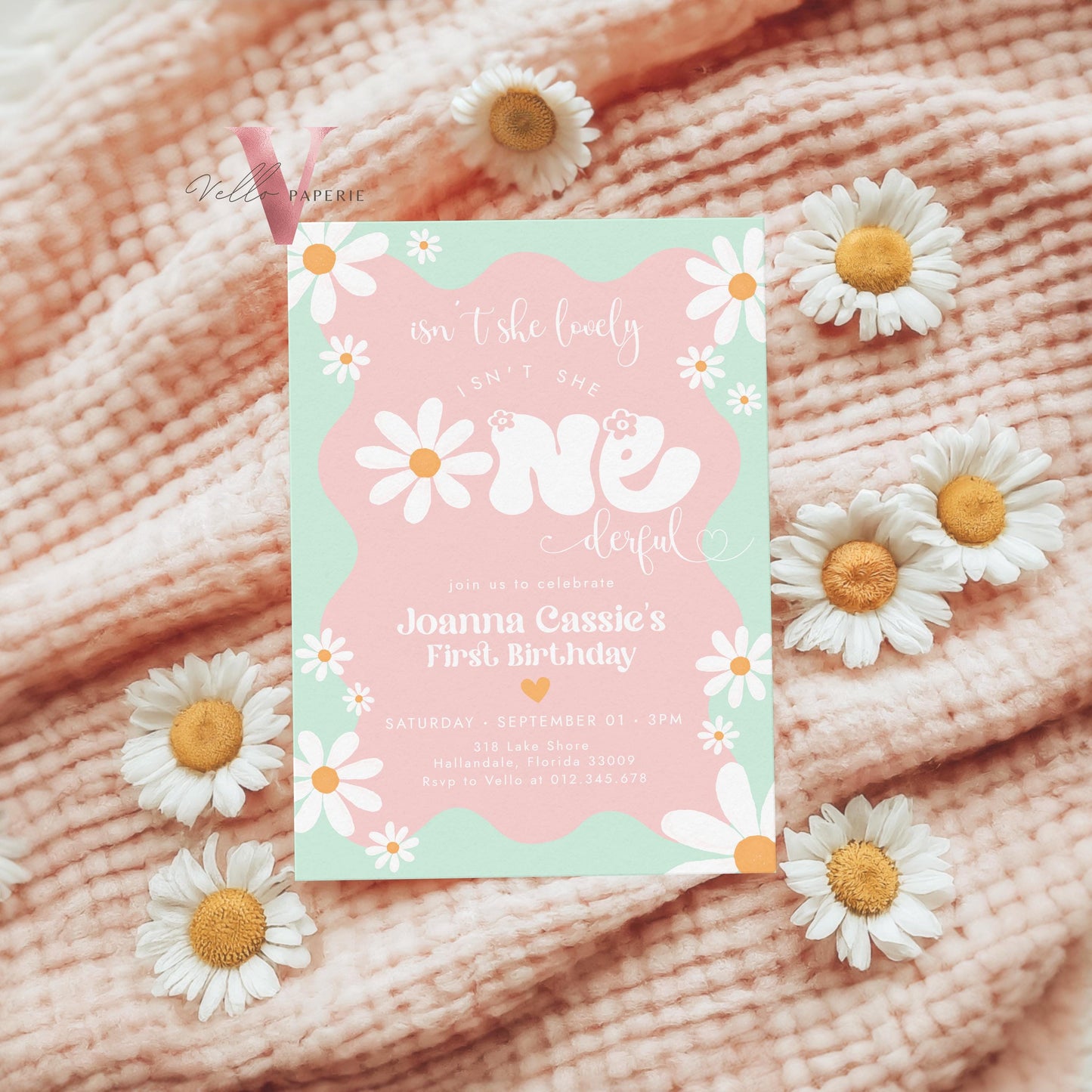 Sage Green Daisy First Birthday Invite | Wild Daisy Floral 1st Birthday Invite | Boho Daisy One Birthday | Isn't She Lovely Onederful Groovy