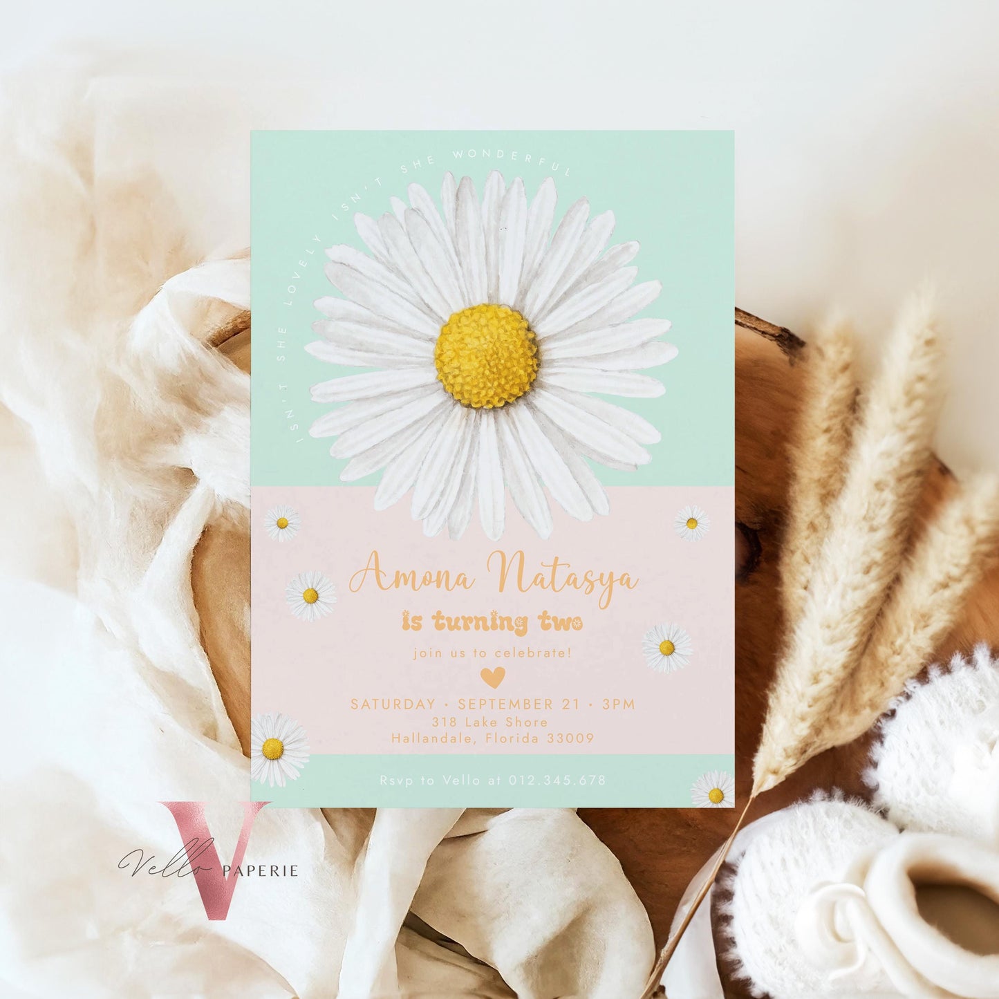 Editable Color Any Age Boho Daisy Birthday Invitation | Wild Daisy Floral Party Invite | Bohemian Daisy Birthday | Isnt She Lovely Wonderful