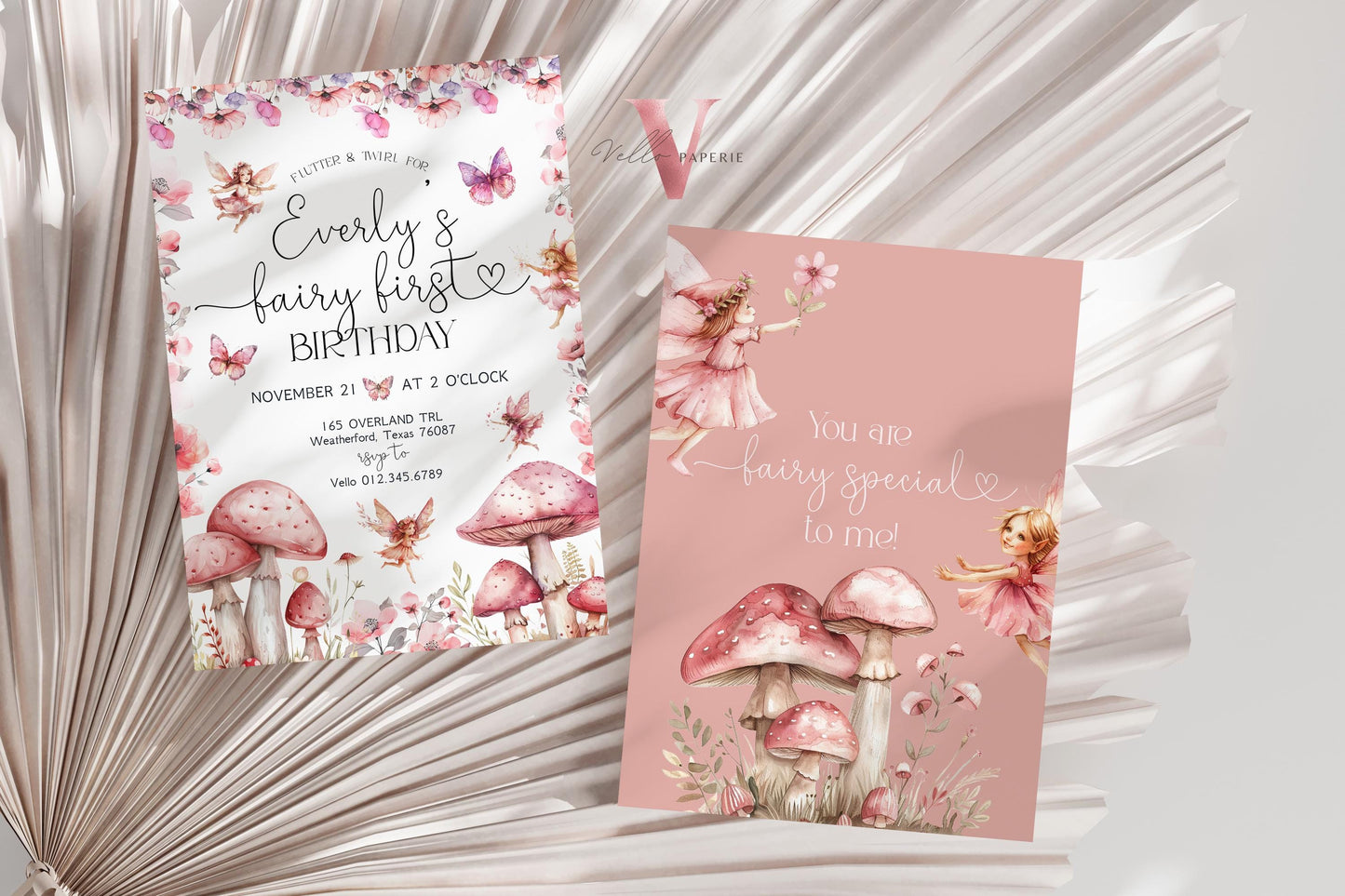 Editable Fairy First Birthday Invitation | Printable Garden Fairy Magical Butterfly | Whymsical Girl 1st Party Invite | Instant Template