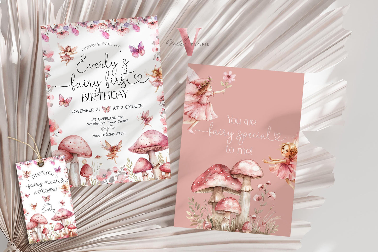 Editable Fairy First Birthday Invitation | Printable Garden Fairy Magical Butterfly | Whymsical Girl 1st Party Invite | Instant Template