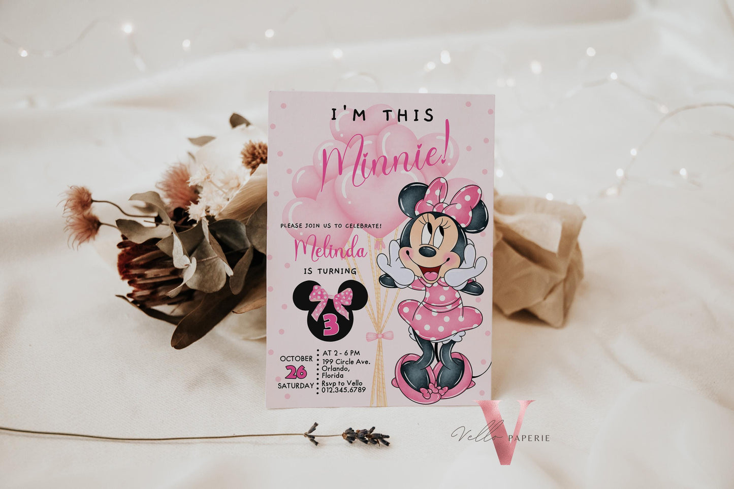 Any Age I'm this Minnie Mouse Birthday Invitation | Editab;e Light Pink Polka Dot Invite, Small Girl Birthday Party Instant Download  MMB02