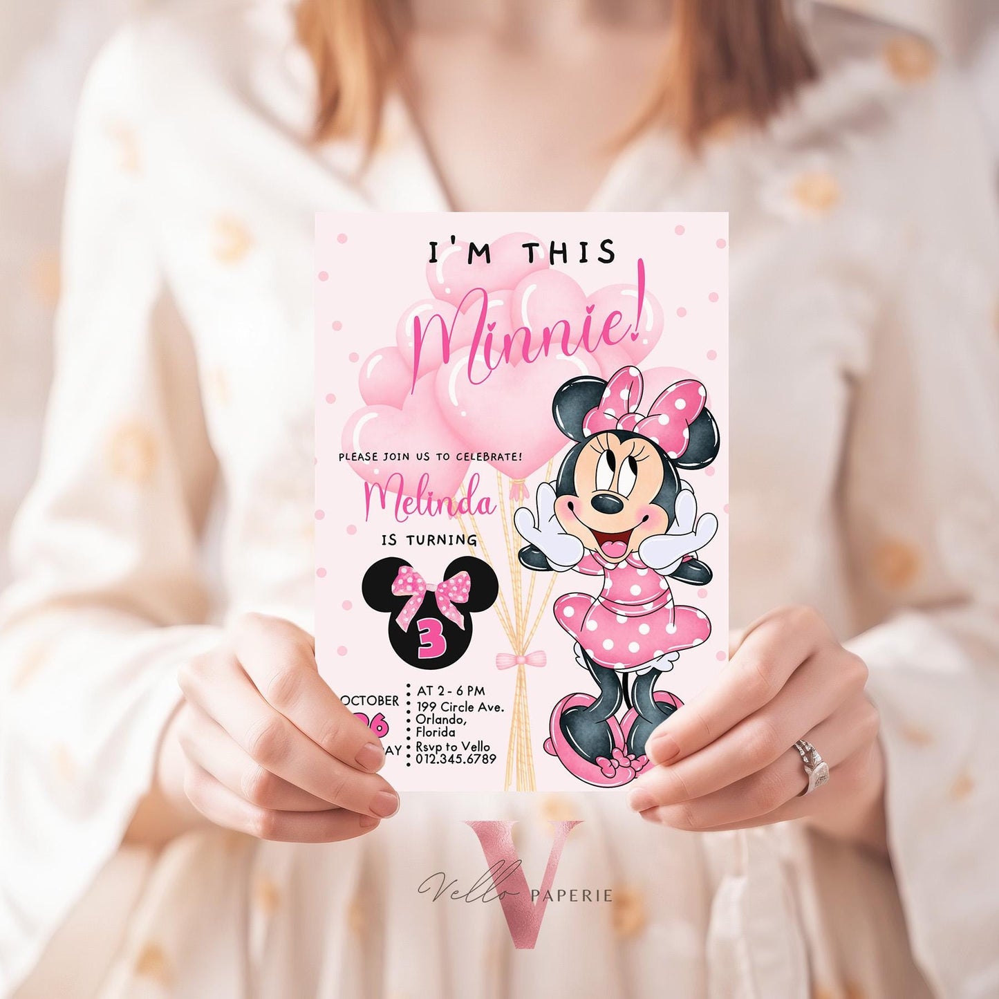 Any Age I'm this Minnie Mouse Birthday Invitation | Editab;e Light Pink Polka Dot Invite, Small Girl Birthday Party Instant Download  MMB02