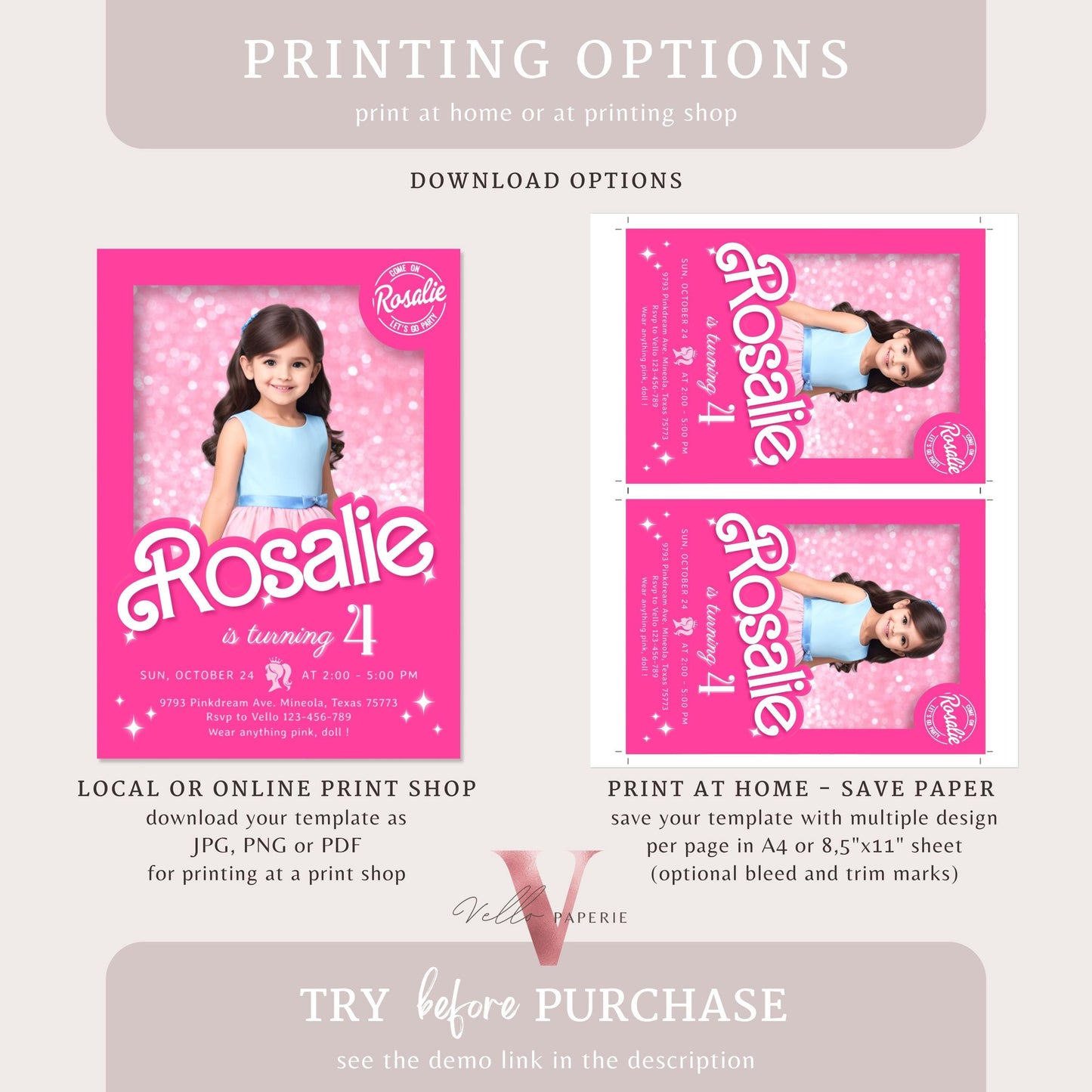 Self Edit Pink Sparkle Fashion Doll Box Photo Birthday Invitation, Editable Printable Selfie Glam Pink Doll Party Invite Instant HPD01