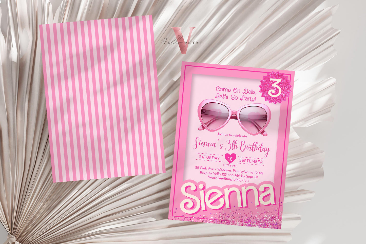 Glam Sunglasses Pink Fashion Doll Birthday Invitation | Modern Pink Doll Box Glitter Come On Lets Go Pink Party Invite Instant Template