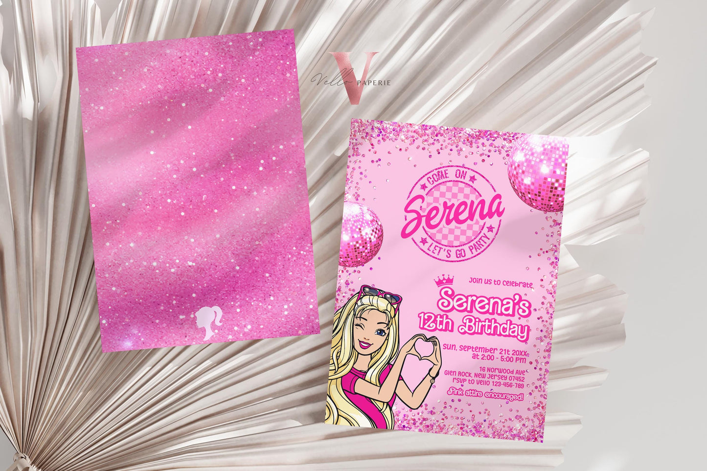 Glam Pink Sparkle Fashion Doll Box Birthday Invitation | Disco Ball Pink Doll Glitter Come On Lets Go Party Invite Instant Template