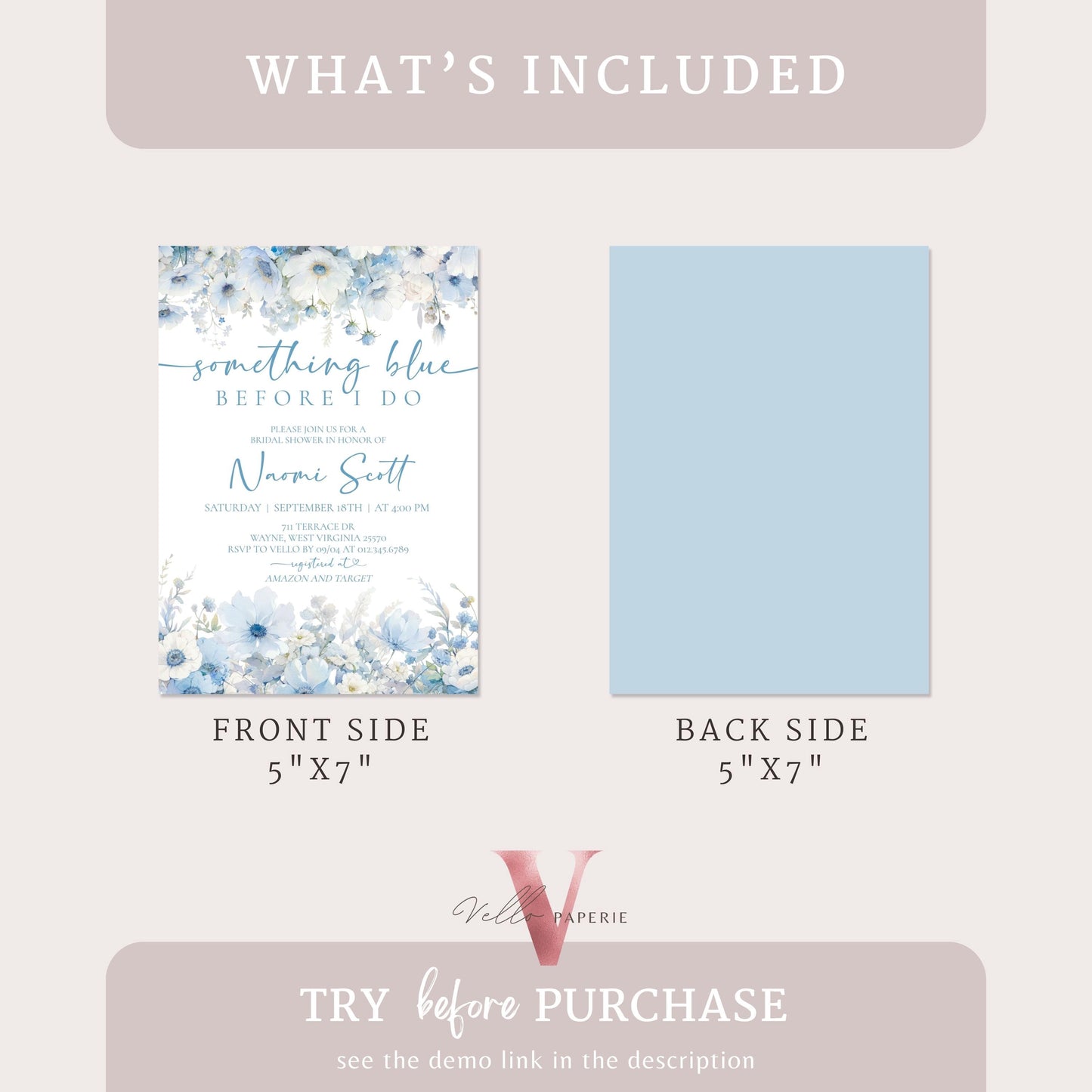 Something Blue before I DO Bridal Shower Party Invitation | Blue Wildflower Watercolor Invite | Blue Flower Bride to Be Instant Template