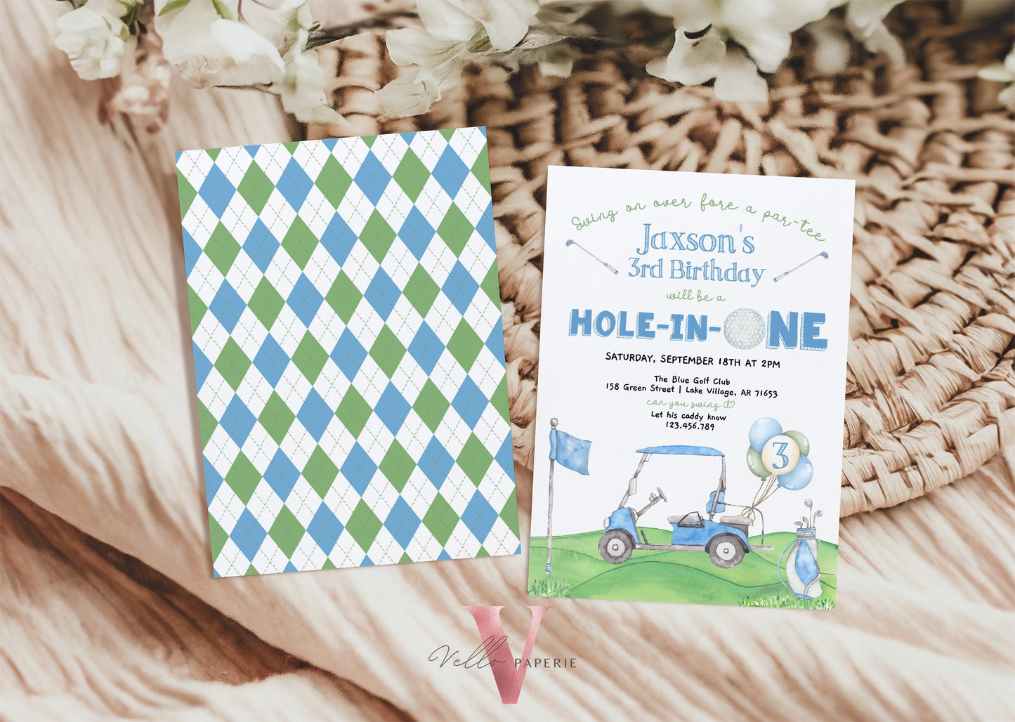 Lets Par-tee Any AGE | Editable Hole In One Birthday Invitation | Golf Any Age Birthday Par-tee Invite | Golfing Masters Party Blue Green