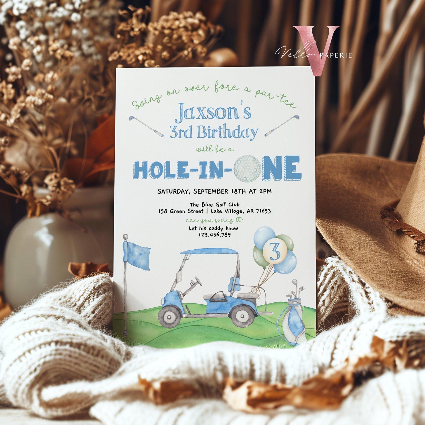 Lets Par-tee Any AGE | Editable Hole In One Birthday Invitation | Golf Any Age Birthday Par-tee Invite | Golfing Masters Party Blue Green