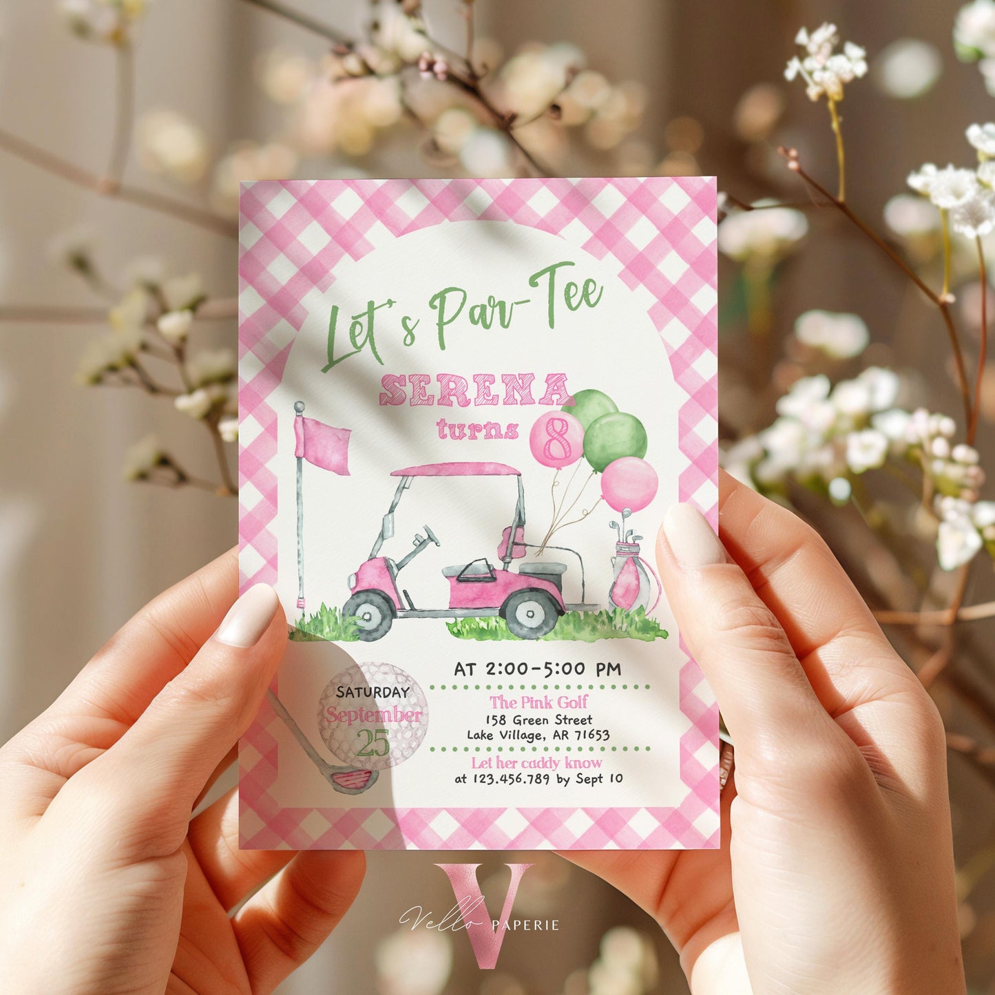 2 OPTION DESIGN Lets Par-tee Any AGE | Editable Hole In One Birthday Invitation | Golf Any Age Birthday Par-tee Invite | Golfing Master Pink