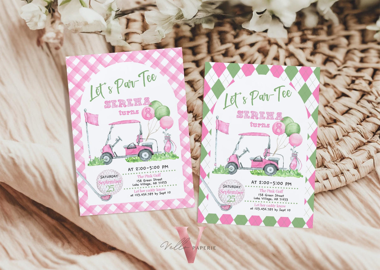 2 OPTION DESIGN Lets Par-tee Any AGE | Editable Hole In One Birthday Invitation | Golf Any Age Birthday Par-tee Invite | Golfing Master Pink