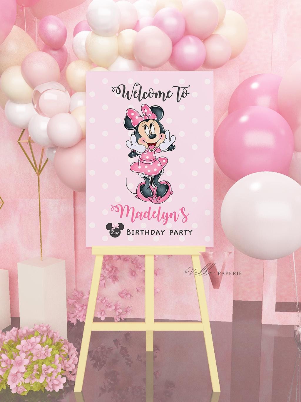 Editable Any Age Minnie Mouse Birthday Welcome Sign | Light Pink Polkadot Minnie Party Decor Sign | Kid Minnie Pink Birthday Sign  MMB01