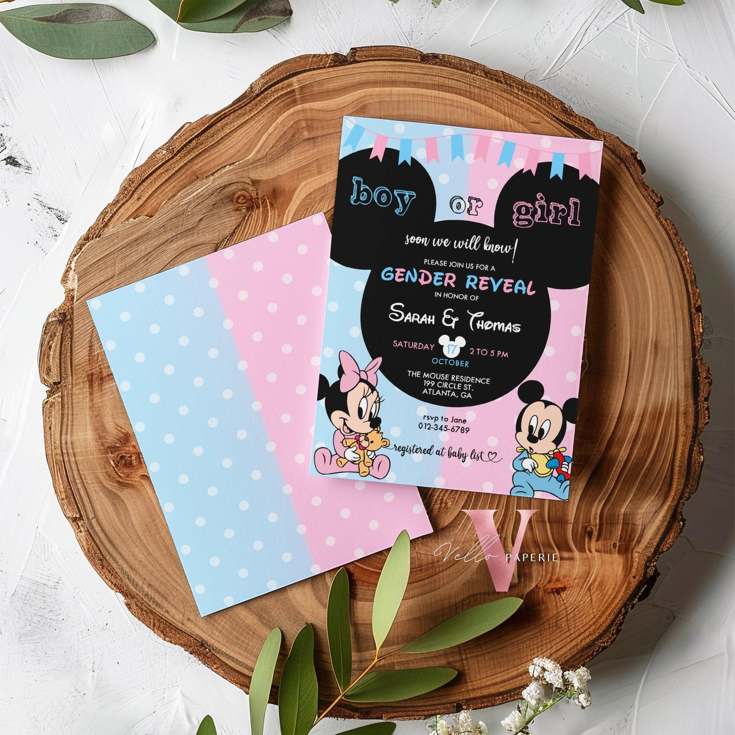 Minnie Mickey Mouse Baby Shower Invitation | Editable Printable Blue Pink Baby Shower Party Invite | Boy or Girl Gender Reveal Party MBS02