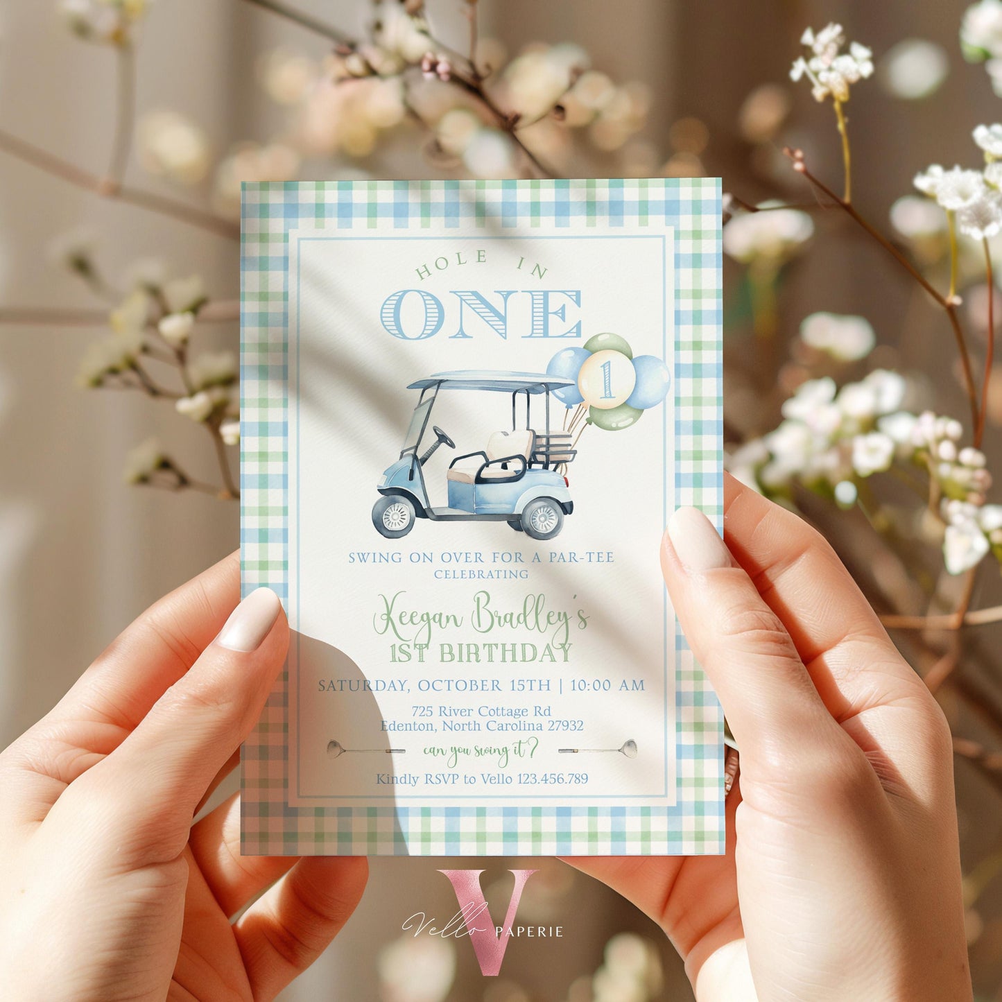 Editable Hole In One Birthday Invitation | Lets Par-tee Golf Any Age Birthday Par-tee Invite | Golfing Masters Party Pastel Blue  BGB01