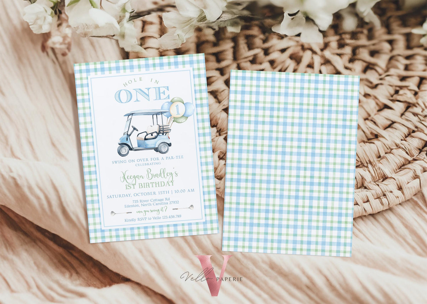 Editable Hole In One Birthday or Baby Shower Bundle | Lets Par-tee Golf ANY AGE Party Decor | Golfing Masters Blue Favors, Invite  BGB01