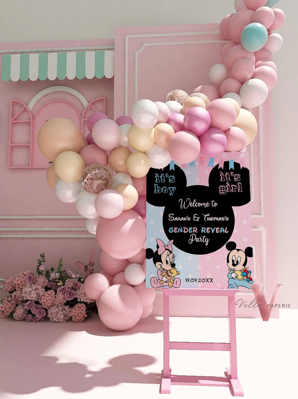 Minnie Mickey Mouse Baby Shower Welcome Sign | Editable Printable Blue Pink Baby Shower Party Decor | Boy or Girl Gender Reveal Sign MBS02