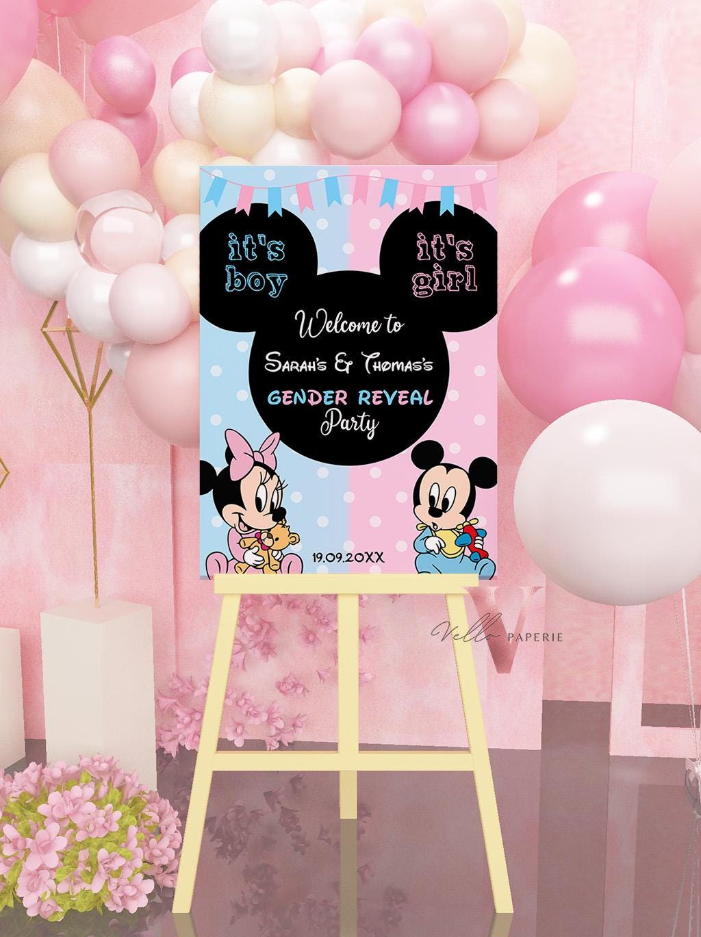 Minnie Mickey Mouse Baby Shower Welcome Sign | Editable Printable Blue Pink Baby Shower Party Decor | Boy or Girl Gender Reveal Sign MBS02