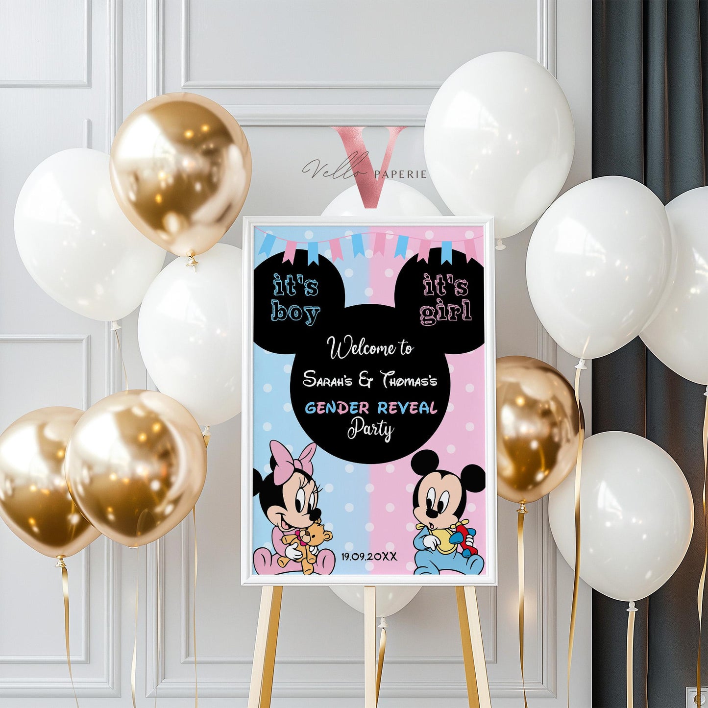 Minnie Mickey Mouse Baby Shower Welcome Sign | Editable Printable Blue Pink Baby Shower Party Decor | Boy or Girl Gender Reveal Sign MBS02