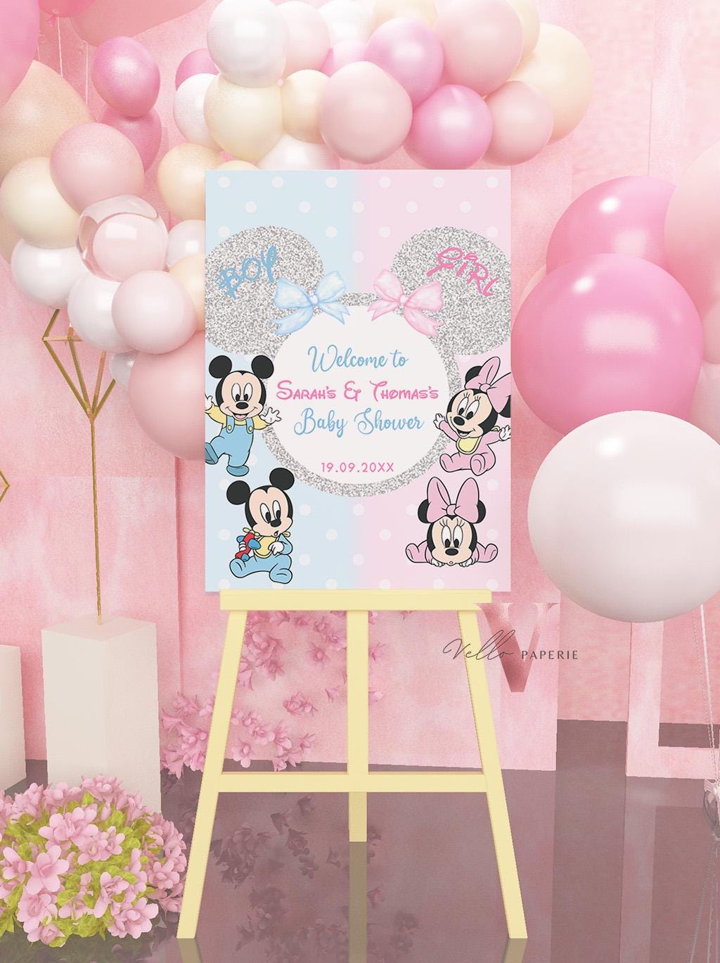 Minnie Mickey Mouse Baby Shower Welcome Sign | Editable Printable Blue Pink Baby Shower Party Decor | Boy or Girl Gender Reveal Sign MBS01