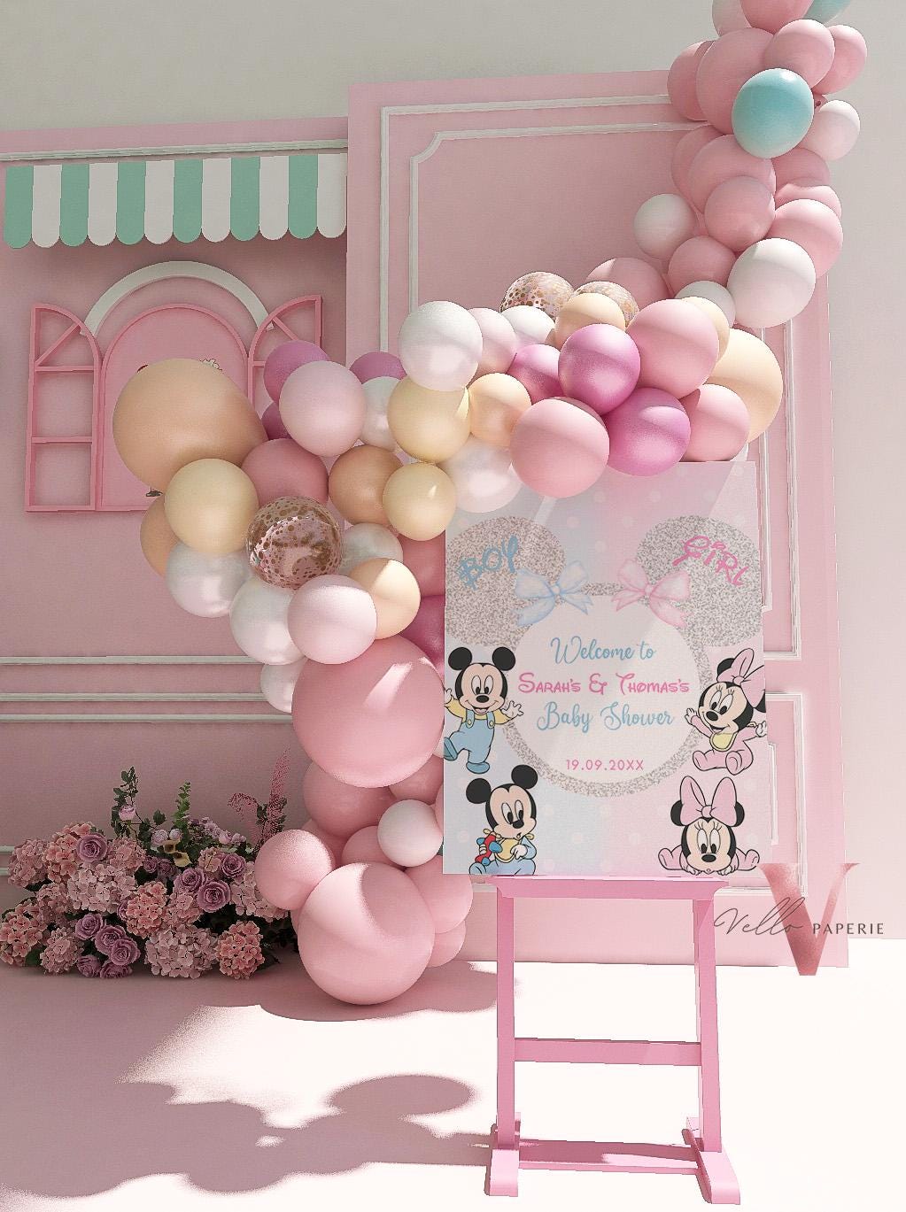 Minnie Mickey Mouse Baby Shower Welcome Sign | Editable Printable Blue Pink Baby Shower Party Decor | Boy or Girl Gender Reveal Sign MBS01