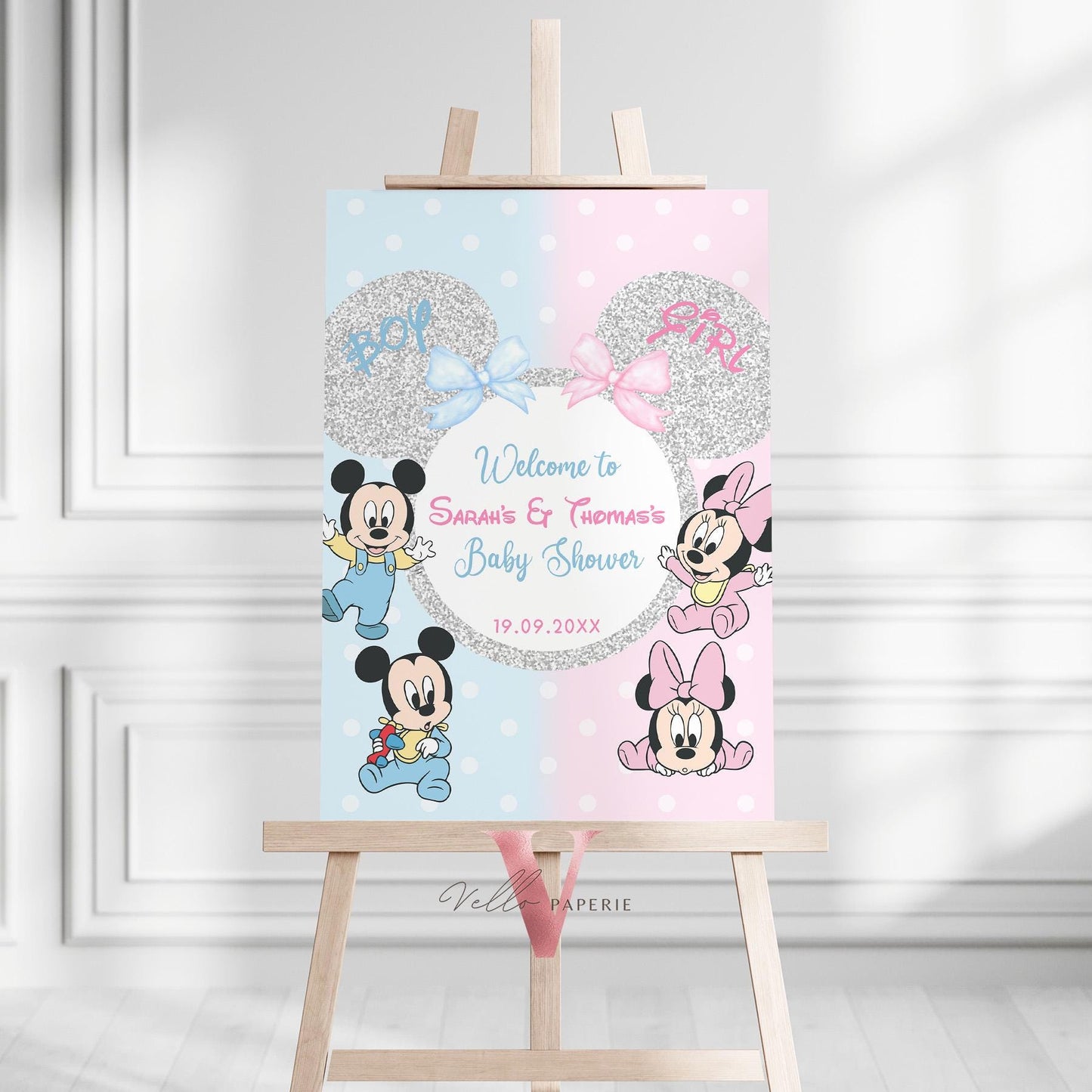 Minnie Mickey Mouse Baby Shower Welcome Sign | Editable Printable Blue Pink Baby Shower Party Decor | Boy or Girl Gender Reveal Sign MBS01