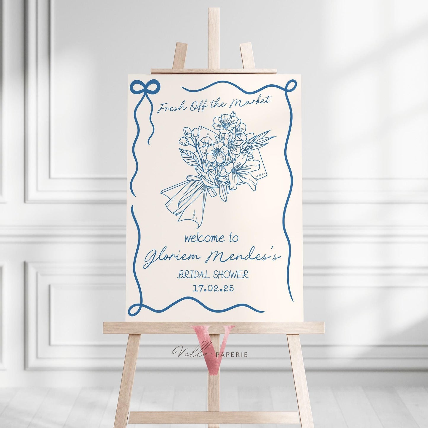 Handdrawn Fresh Off the Market Bridal Shower Welcome Sign | Minimalist She's off the Market Party Decor Sign| Flower Bouquet Bride Sign