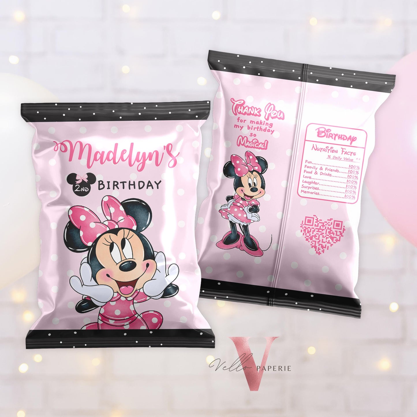 Minnie Mouse Birthday BUNDLE | Minnie Party Invitation, Welcome Sign, Party Favors, Chip Bag, Bottle Label, Caprisun, Rice Krispie Tag MMB01