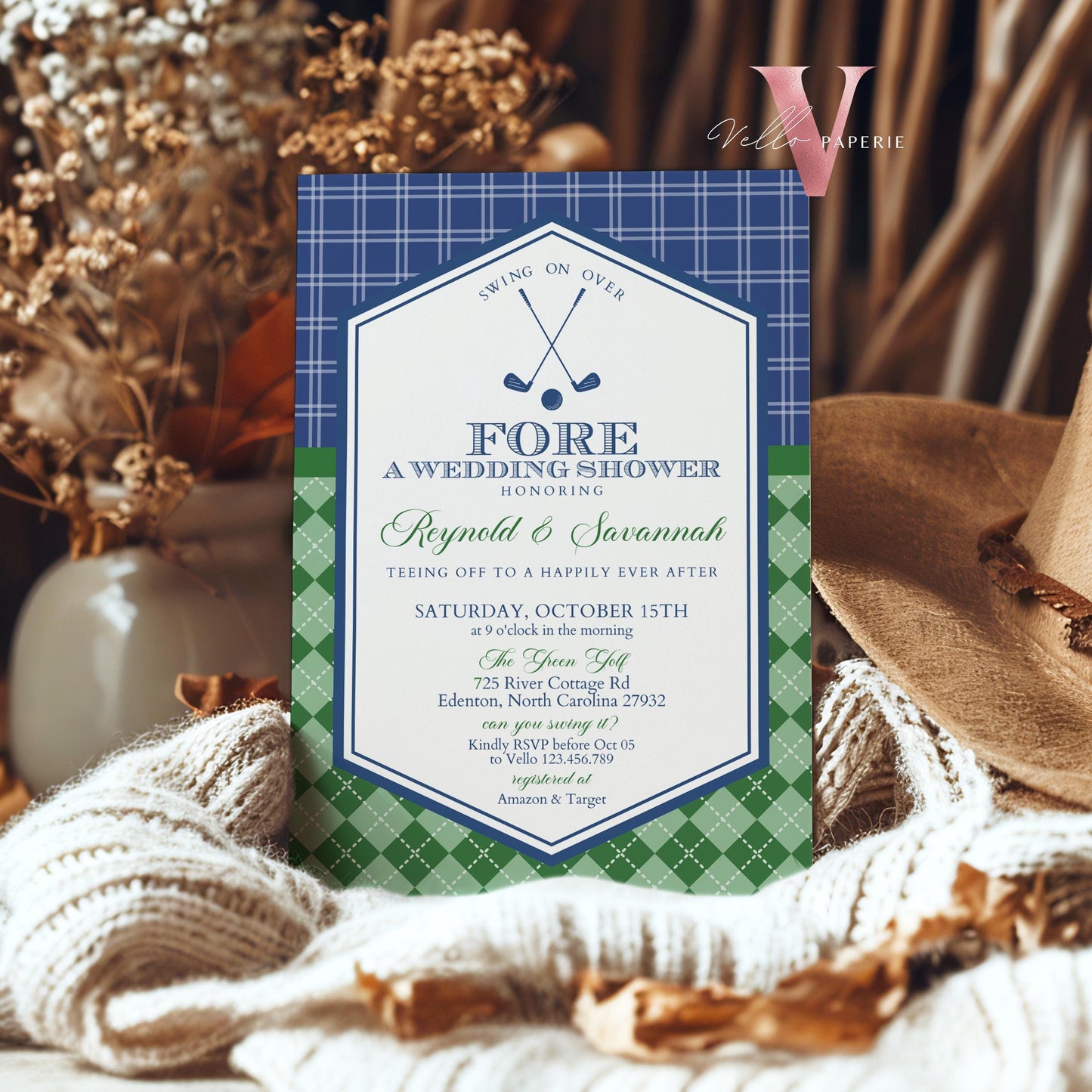 Blue Green GOLF Bridal Shower Par-tee Invitation | Neutral Golf Themed Partee FORE the Bride and Groom | Golf Couple Invite | Wedding Shower