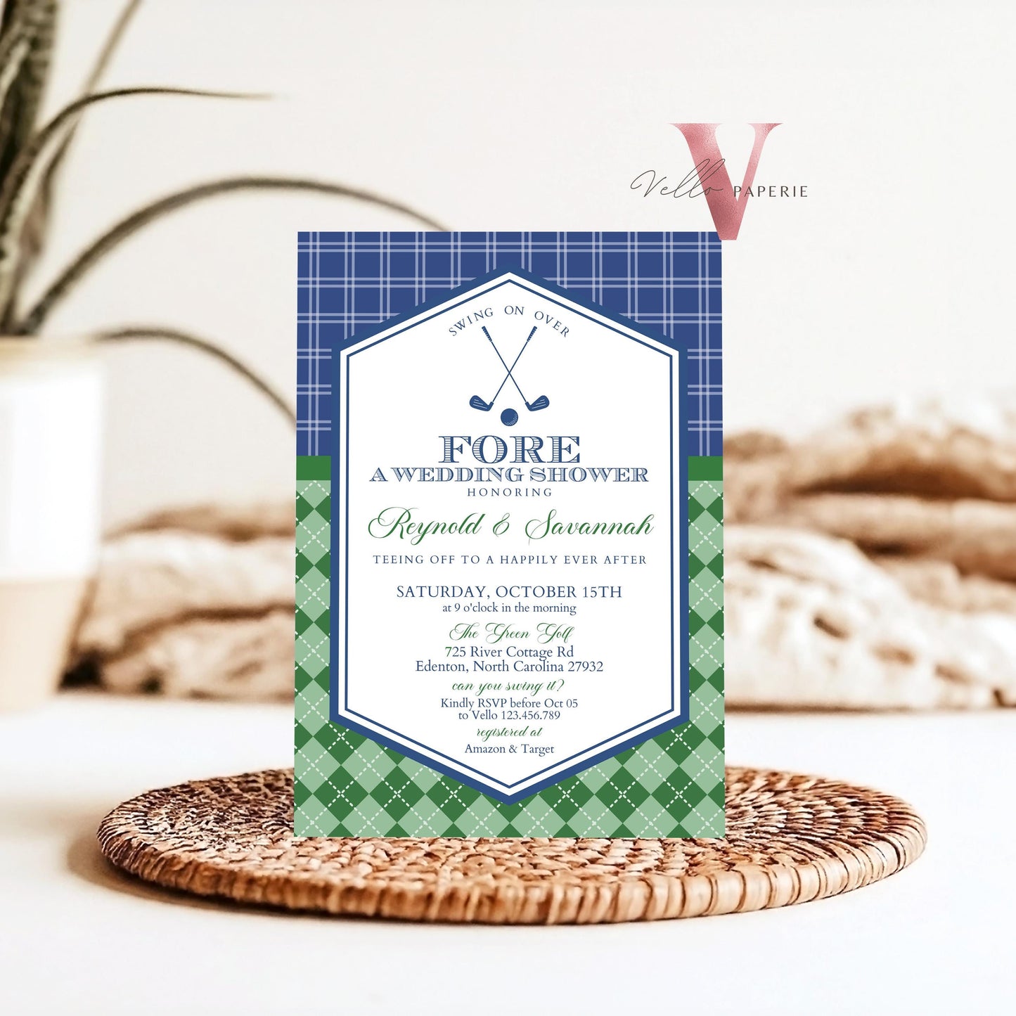 Blue Green GOLF Bridal Shower Par-tee Invitation | Neutral Golf Themed Partee FORE the Bride and Groom | Golf Couple Invite | Wedding Shower