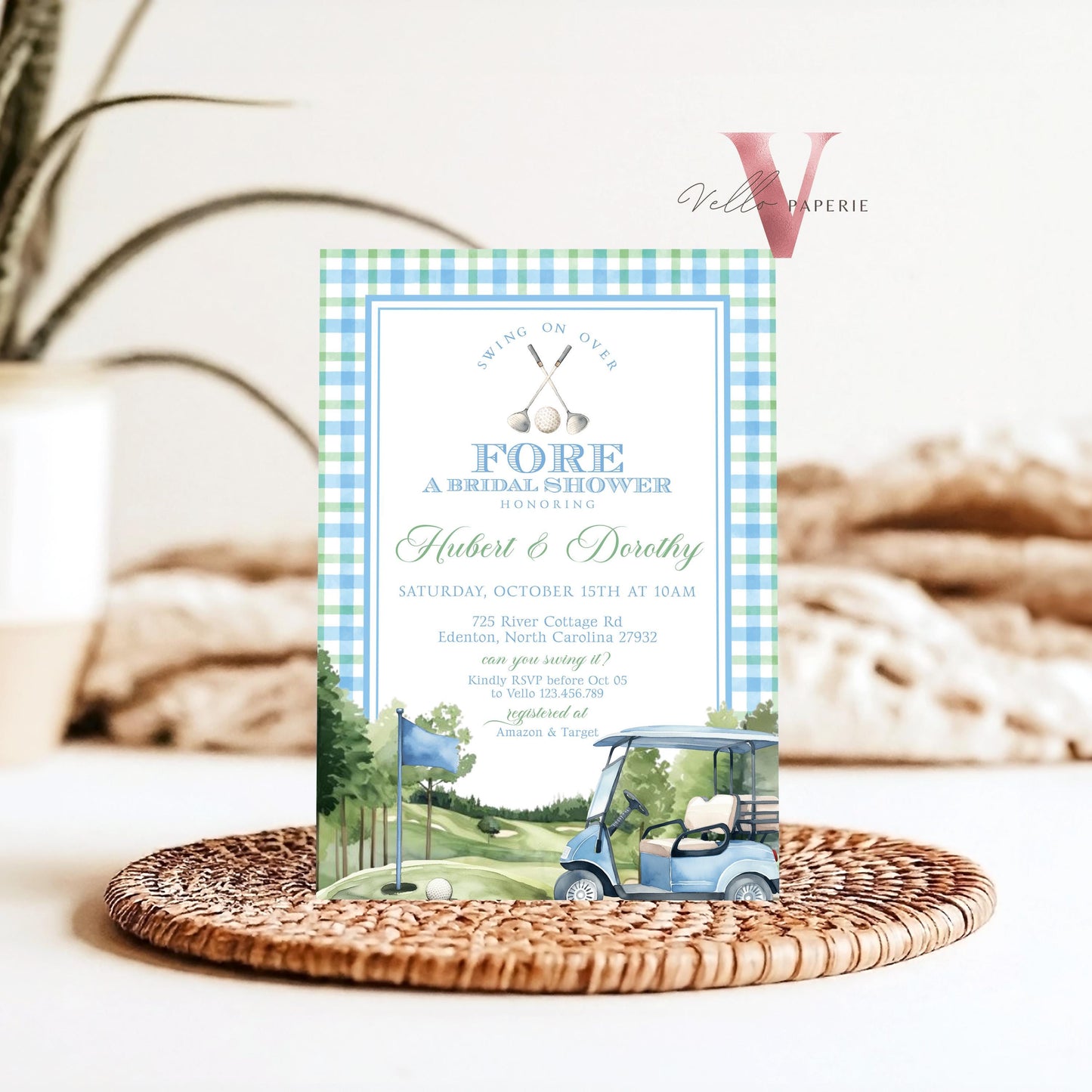 Soft Blue Green GOLF Bridal Shower Par-tee Invitation | Golf Themed Party FORE the Bride and Groom | Golf Couple Invite | Wedding Shower