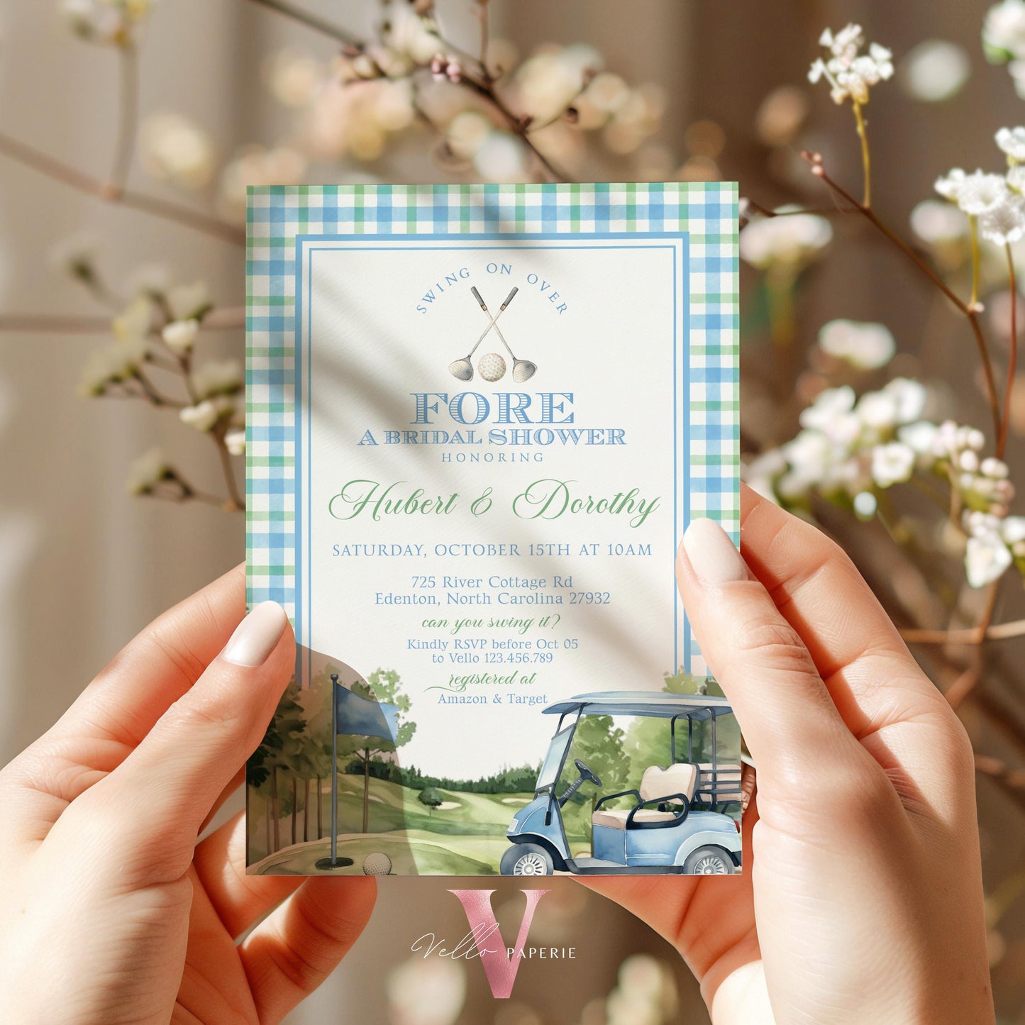 Soft Blue Green GOLF Bridal Shower Par-tee Invitation | Golf Themed Party FORE the Bride and Groom | Golf Couple Invite | Wedding Shower