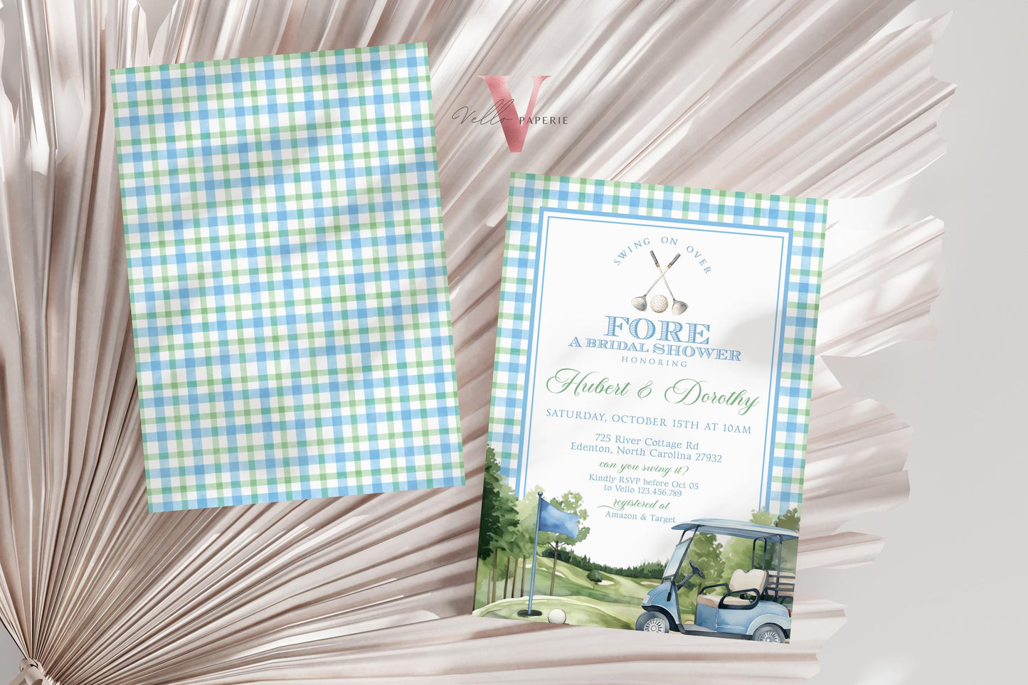 Soft Blue Green GOLF Bridal Shower Par-tee Invitation | Golf Themed Party FORE the Bride and Groom | Golf Couple Invite | Wedding Shower