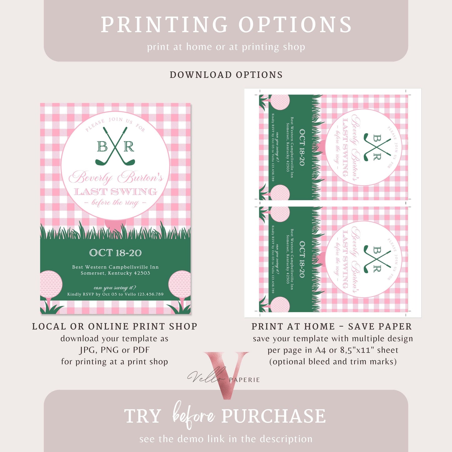 Editable Pink GOLF Bachelorette Invitation | Golf Par-tee FORE Bride's Last Swing | Golf Bachelorette Itinerary | Golf Wedding Shower