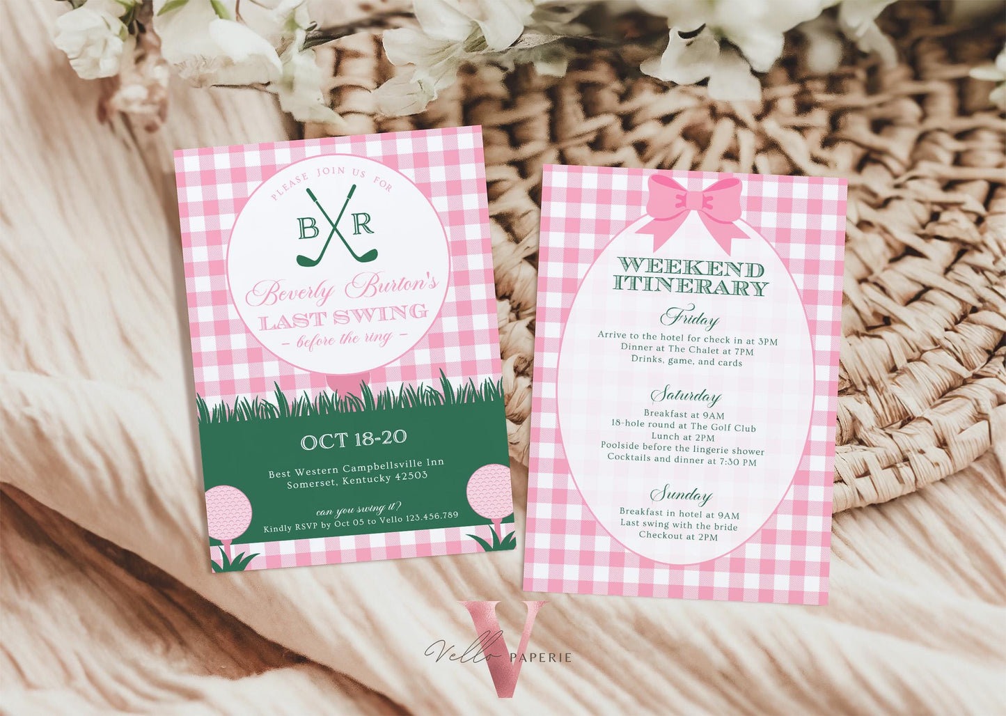 Editable Pink GOLF Bachelorette Invitation | Golf Par-tee FORE Bride's Last Swing | Golf Bachelorette Itinerary | Golf Wedding Shower