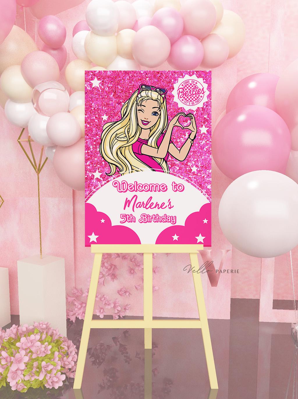 Fashion Pink Doll Birthday BUNDLE | Sparkle Hot Pink Party Invite, Welcome Sign, Chips Bag Bottle Label Caprisun Rice Krispie Thankyou Tag